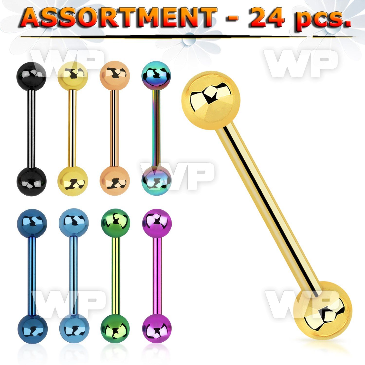 4b2ep04 of 1 6mm ion plated surgical steel tongue bars 5mm ball tongue piercing