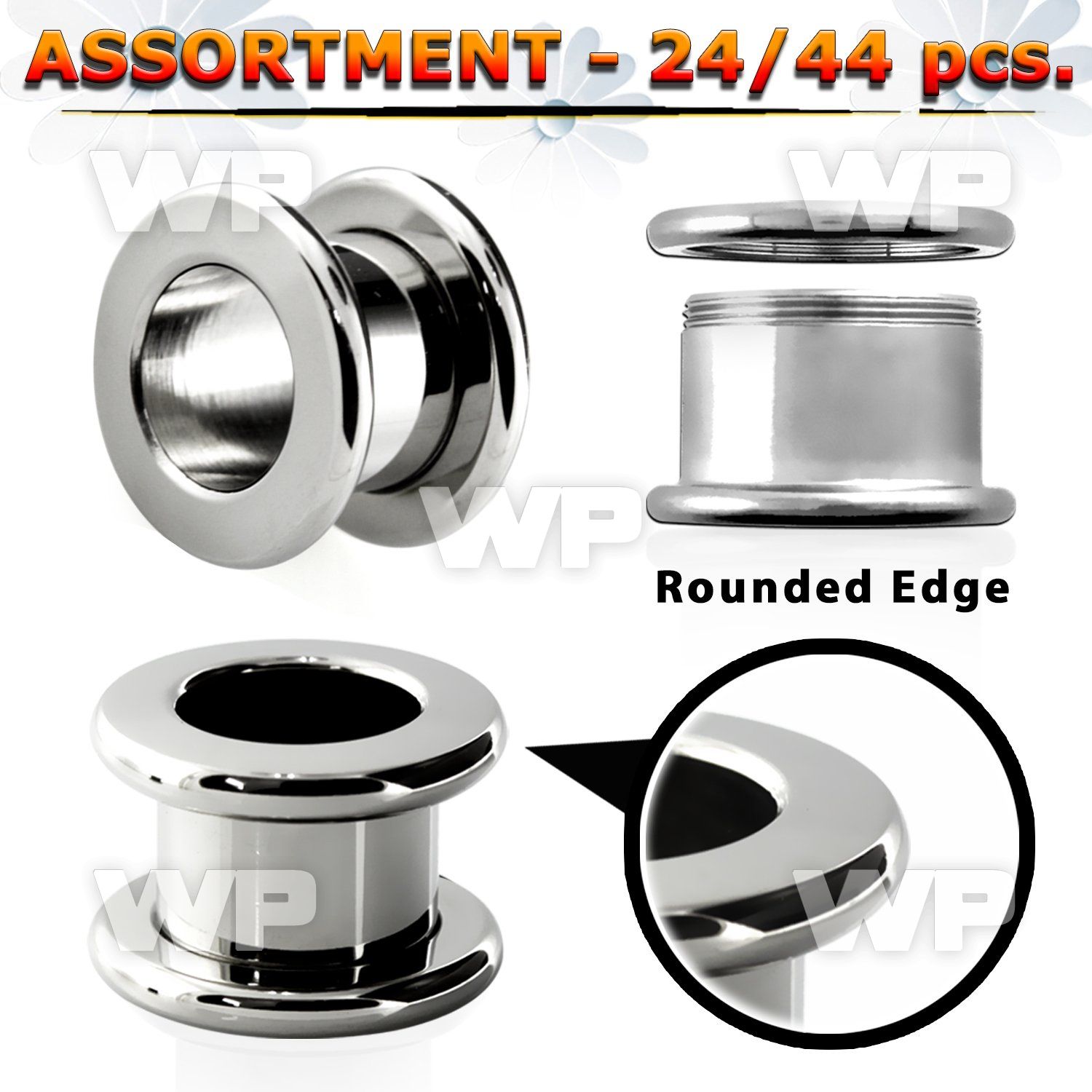 4b2k00 of steel flesh tunnel plugs rounded edges size 3mm 20mm ear lobe piercing