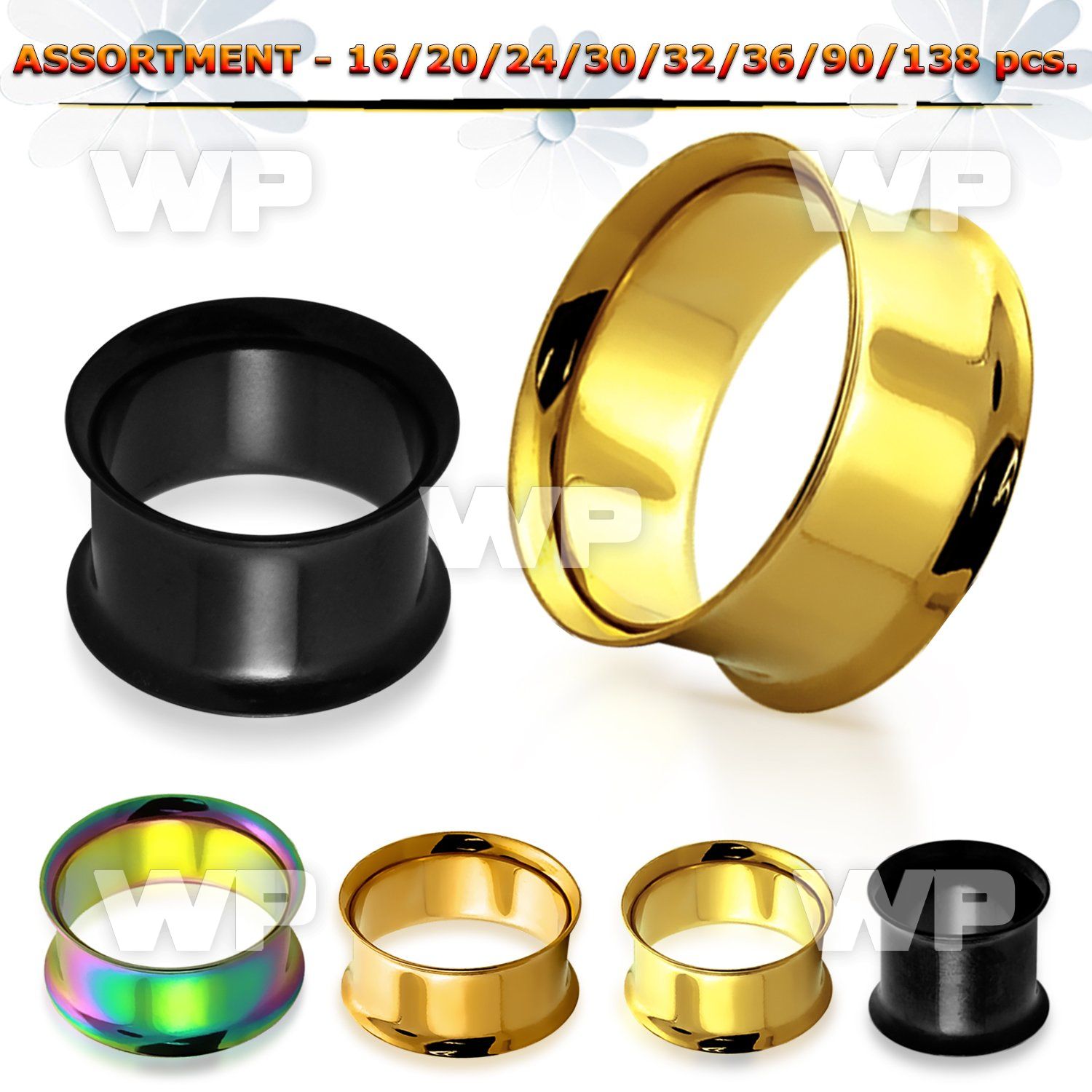 4b2k09 ion plated surgical steel double flared flesh tunnels ear lobe piercing