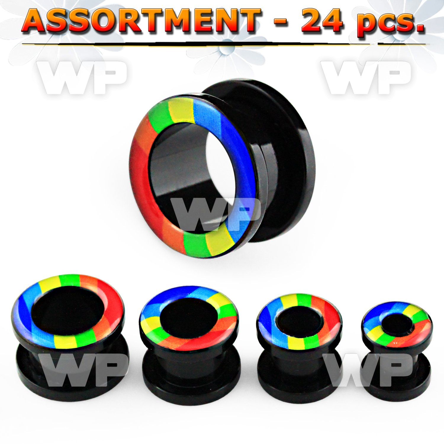 4b2k0p of black acrylic flesh tunnelsgay pride rainbow stripe ear lobe piercing
