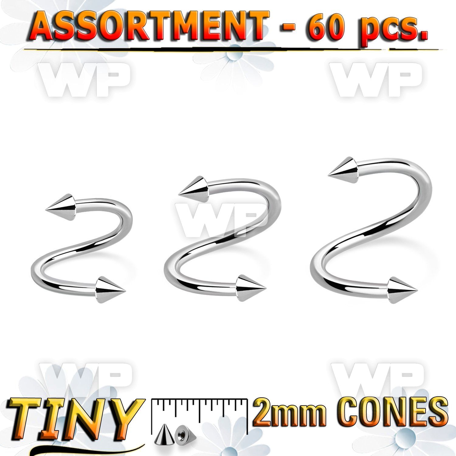 4b2kkp6 surgical steel spiral 1mm 2mm cones eyebrow piercing
