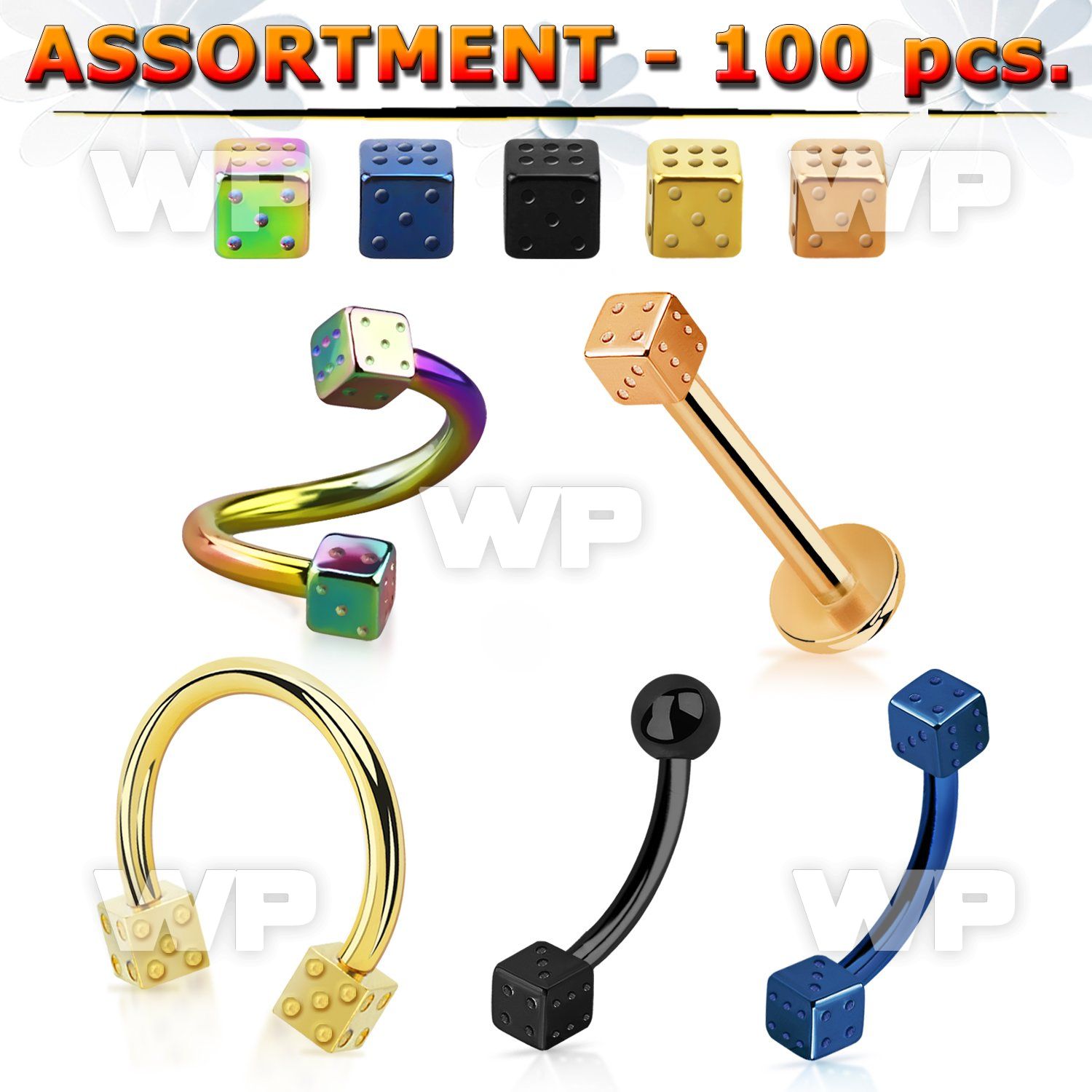 4b2kp9 assorted ion plated 316l steel body jewelry dices 16g belly piercing