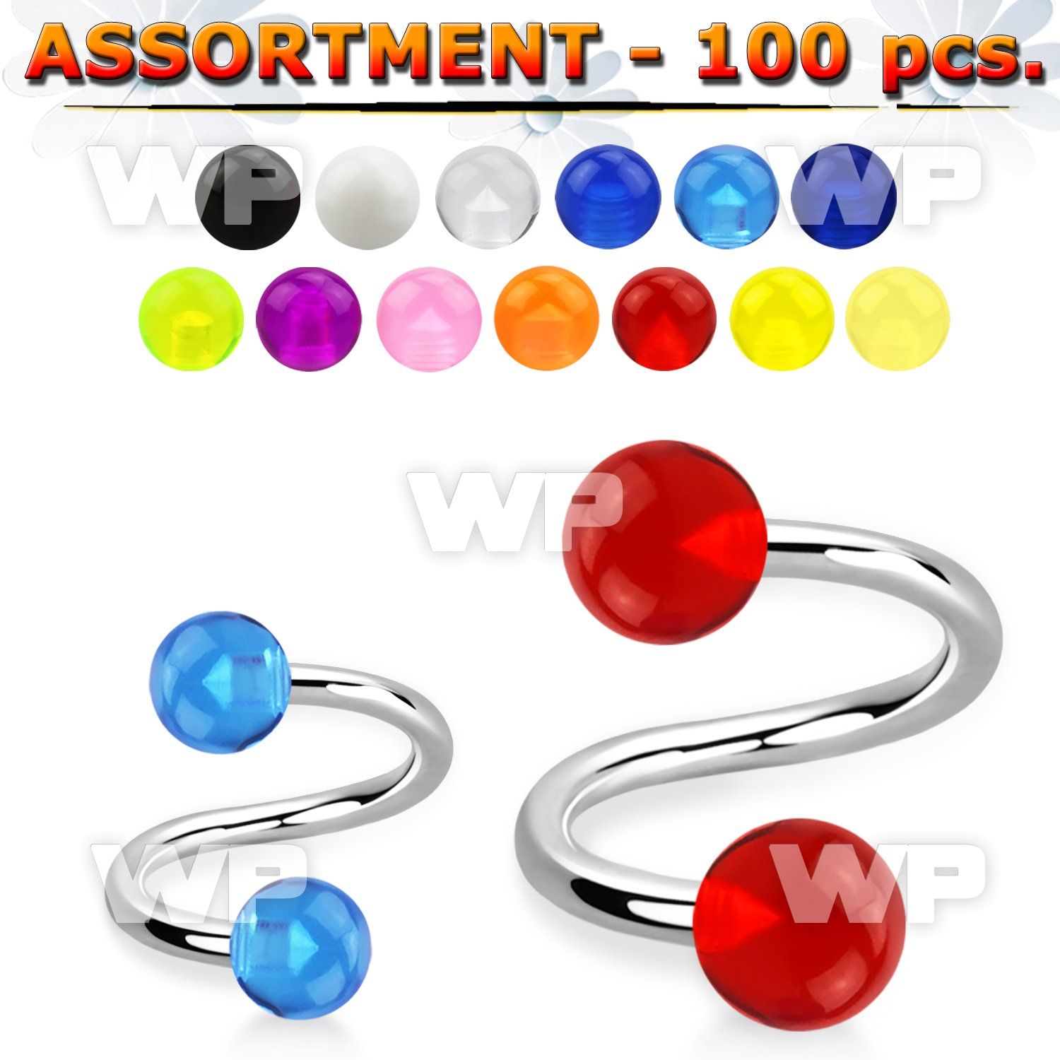 4b2ky9 100 pc of spirals 1 6mm 5mm acrylic uv balls length eyebrow piercing