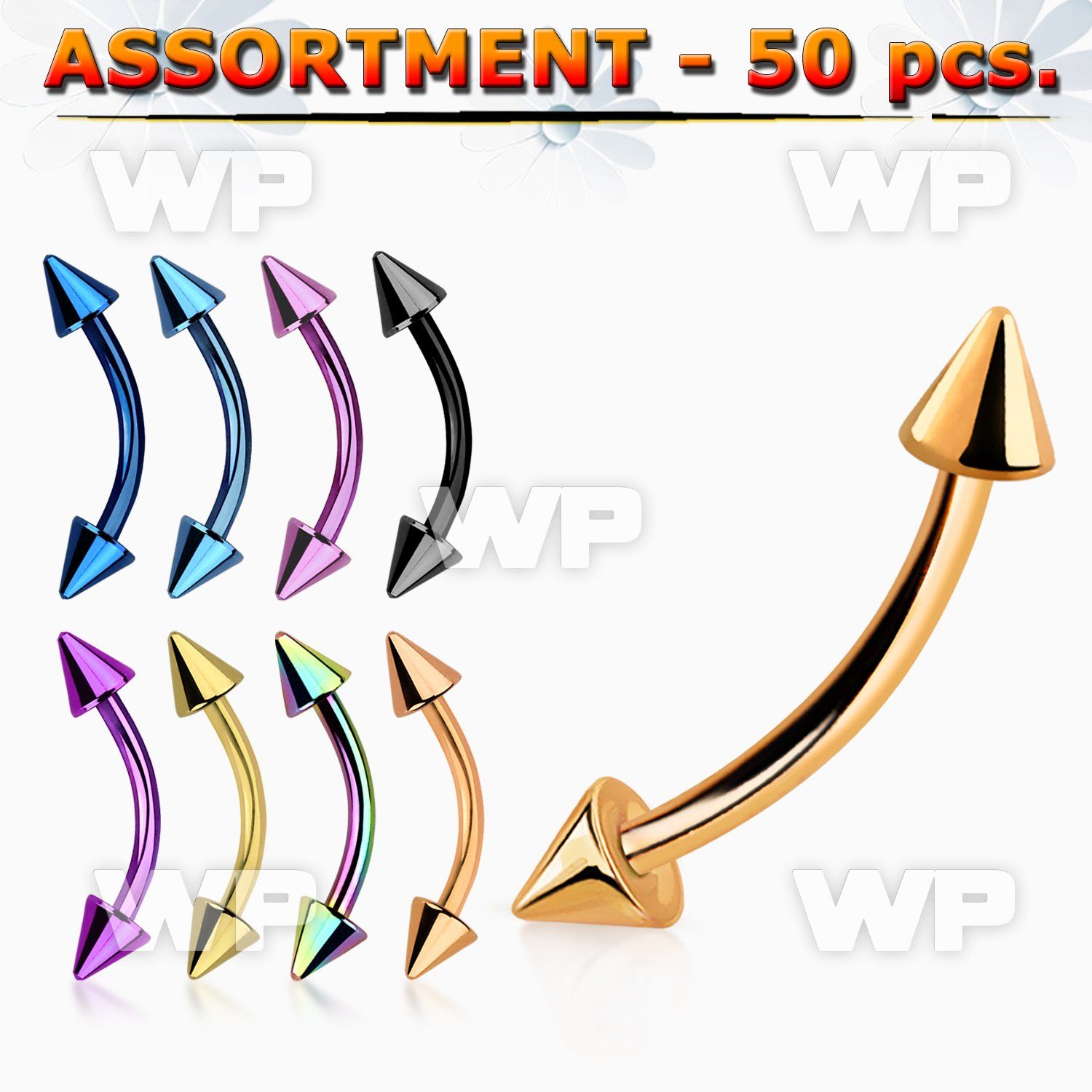 4b2l9 ion plated 316l steel micro banana w 3mm cones eyebrow piercing