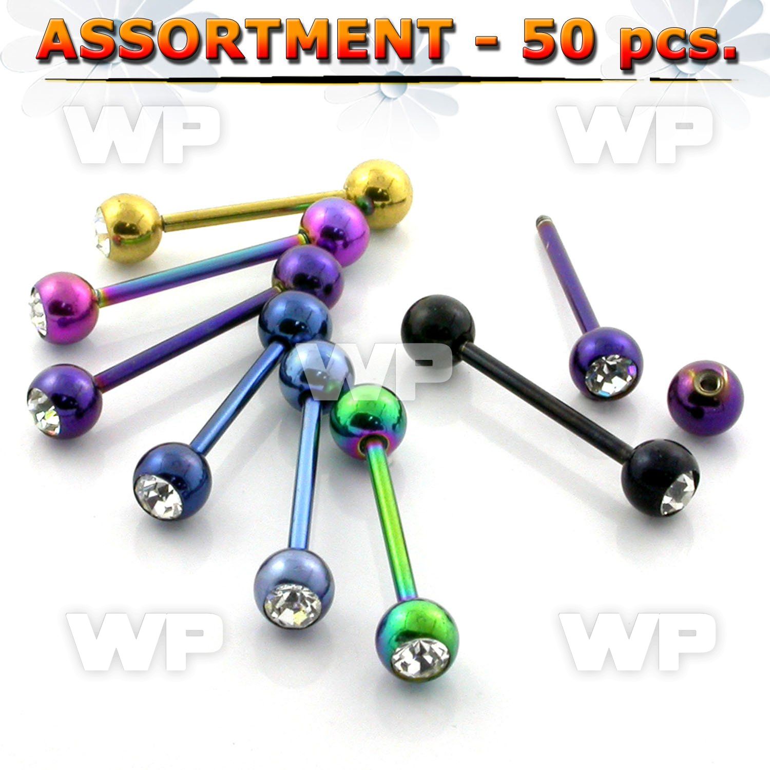 4b2ll of ion plated surgical steel tongue bars 1 6mm top 6mm tongue piercing