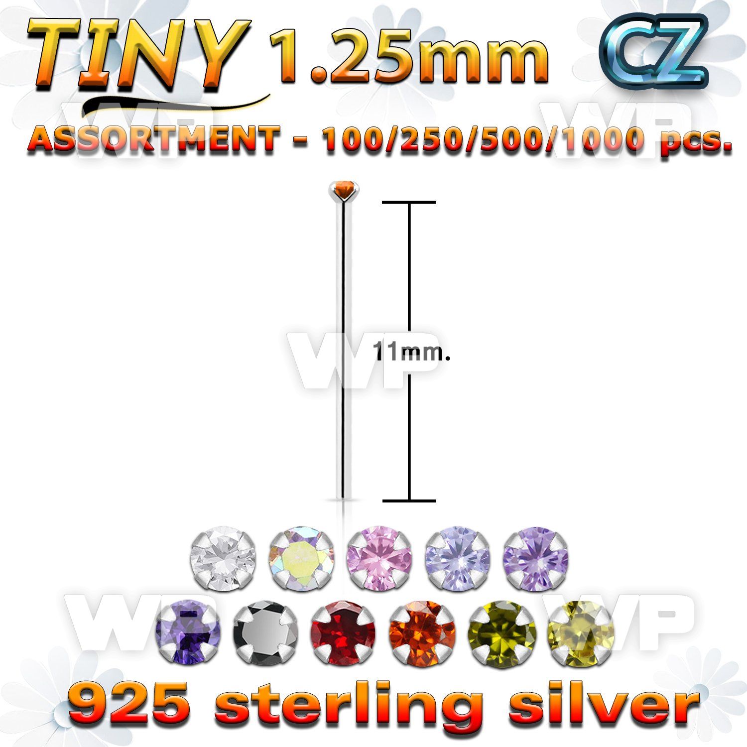 4b2se9 silver 925 un bent nose stud 1 25mm round prong set cz nose piercing