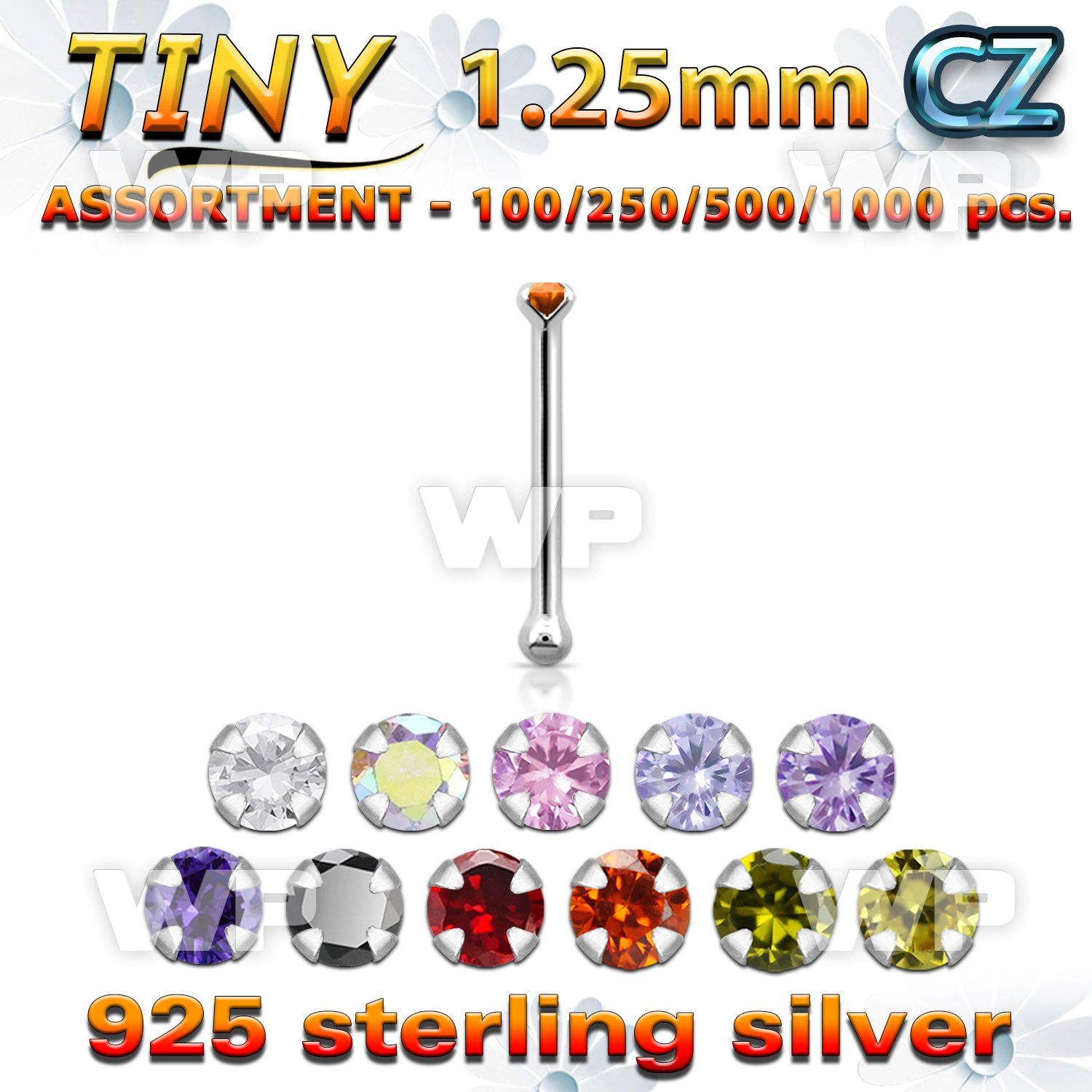 4b2set silver 925 nose bone 1 25mm round prong set cz stone cz nose piercing