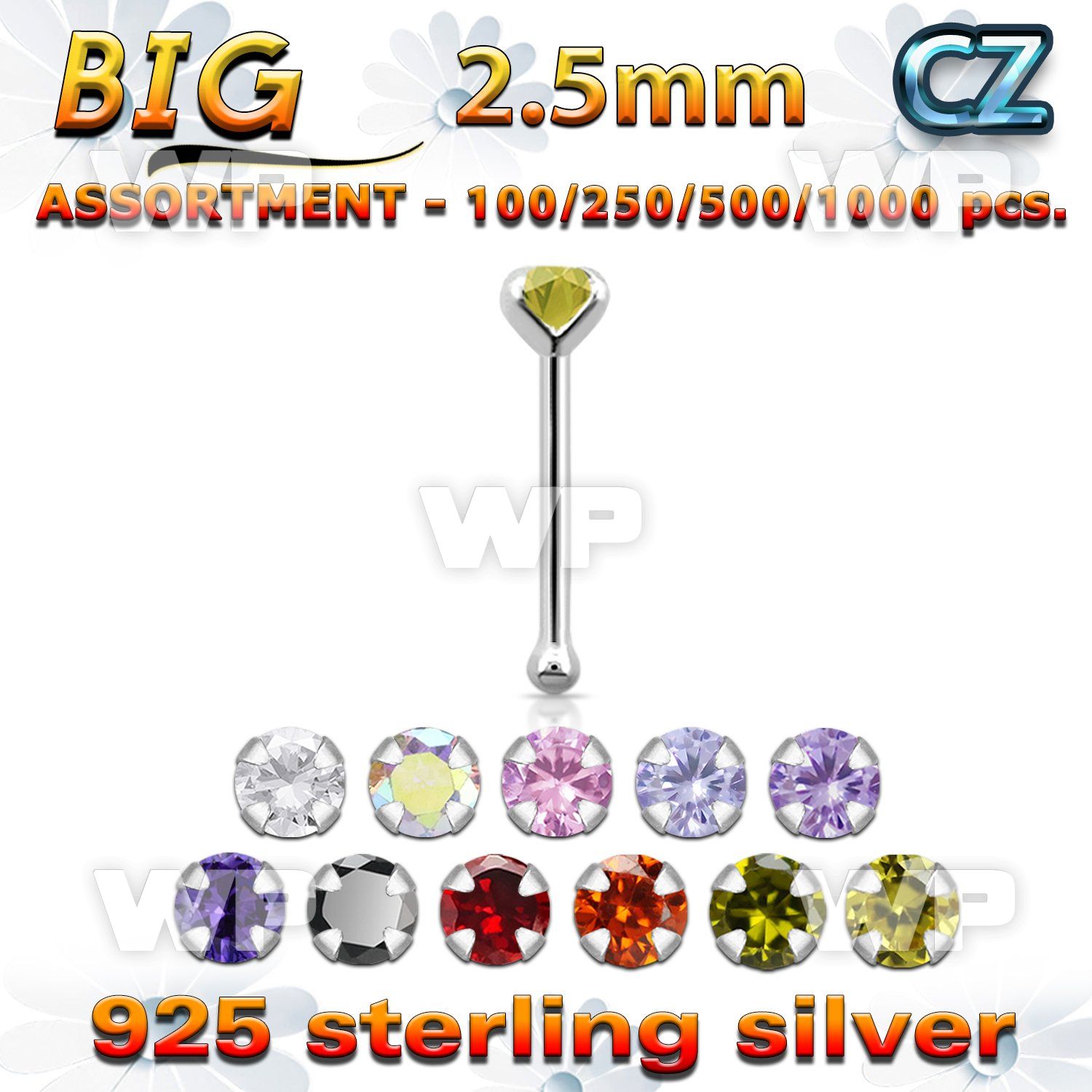 4b2ske silver 925 nose bone 2 5mm round prong set cz stone cz nose piercing