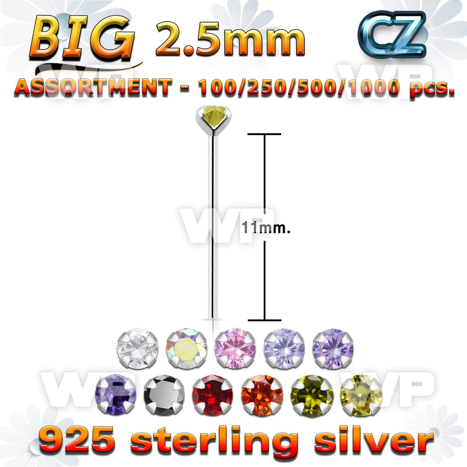 4b2skk silver 925 un bent nose stud 2 5mm round prong set cz sto nose piercing