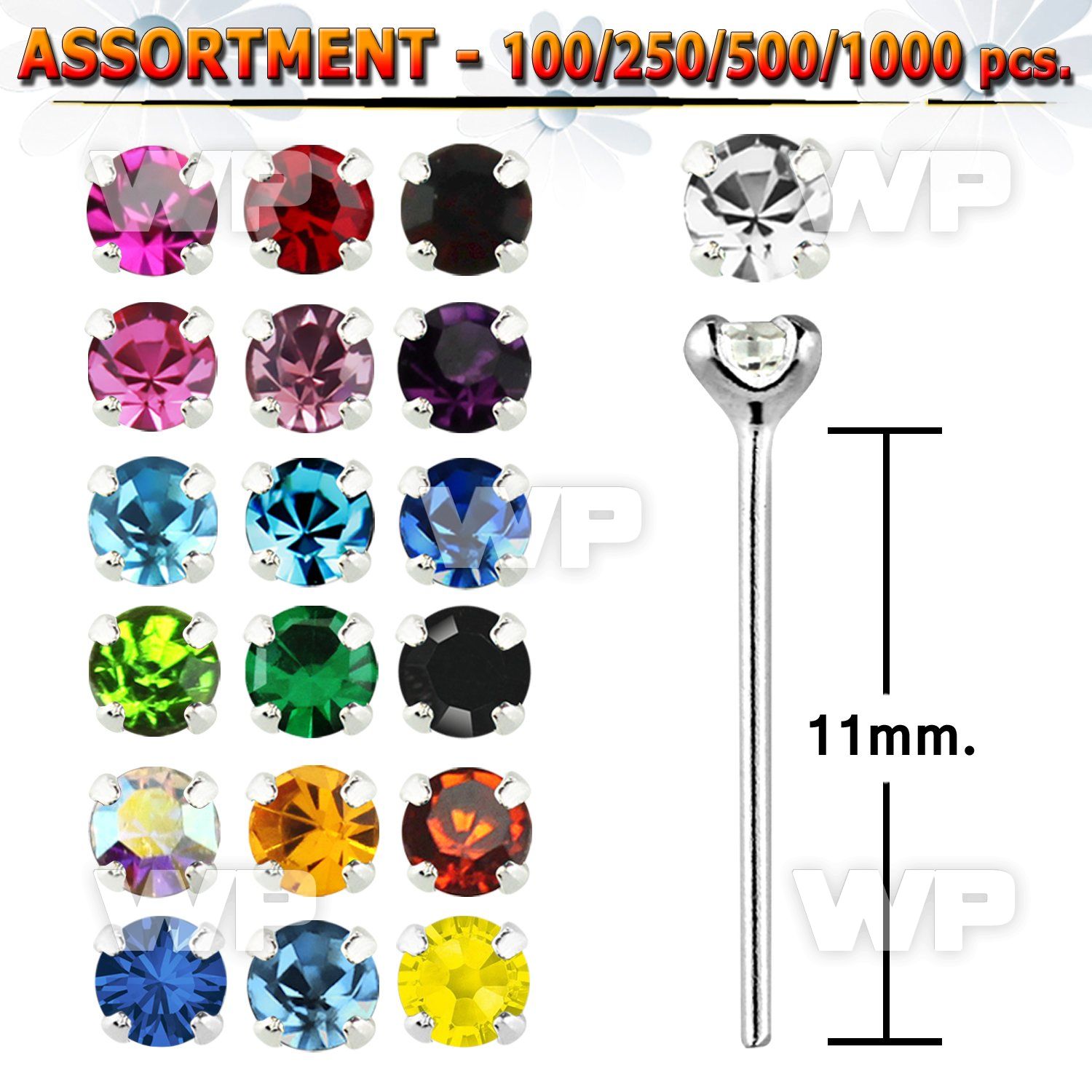 4b2spp silver 925 un bent nose stud 2mm round prong set crystal nose piercing