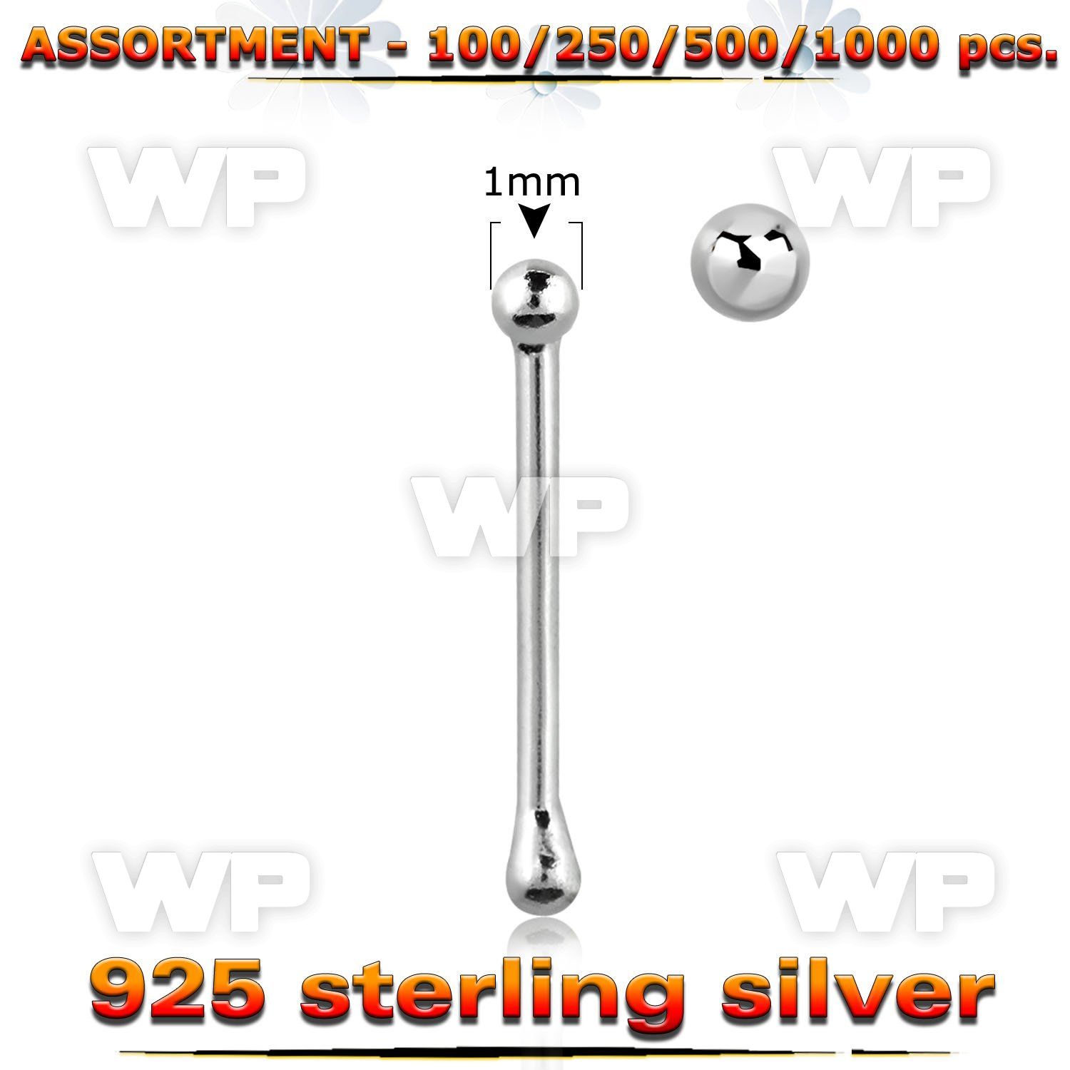 4b2ss9 silver 925 nose bone 1mm ball shaped top nose piercing