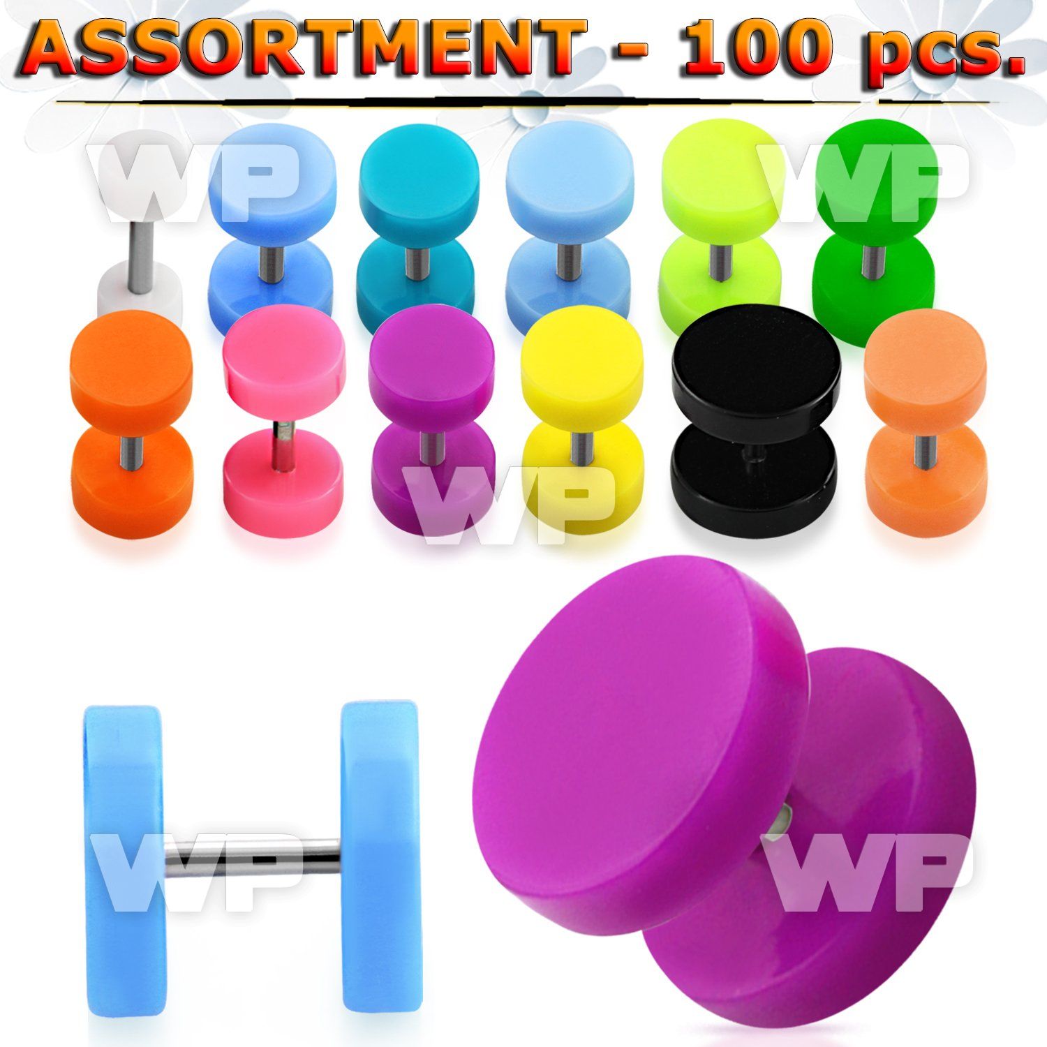 4b2yte acrylic faux plugs 4mm to 12mm colors 100pcs