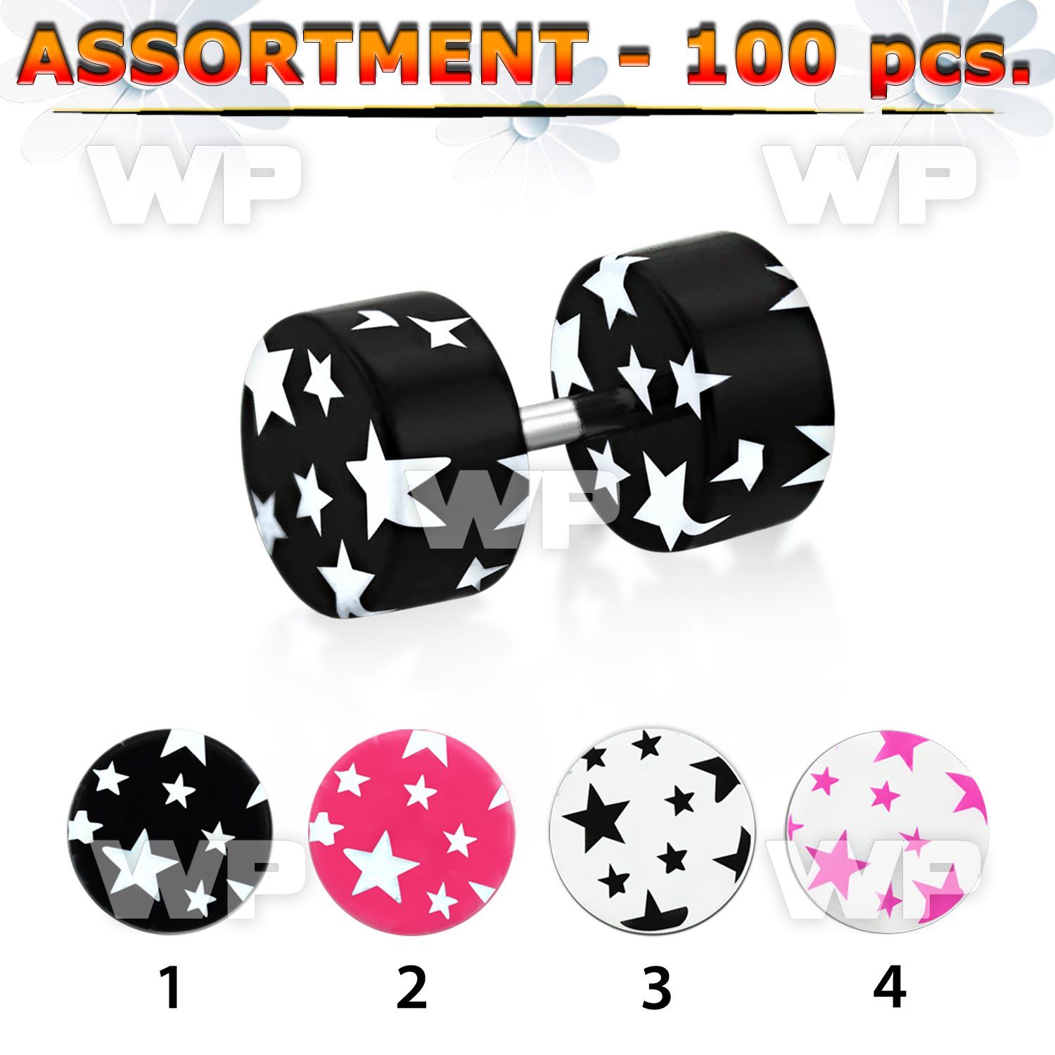 4b2ytk acrylic faux plugs stars 6mm to 10mm colors 100pcs
