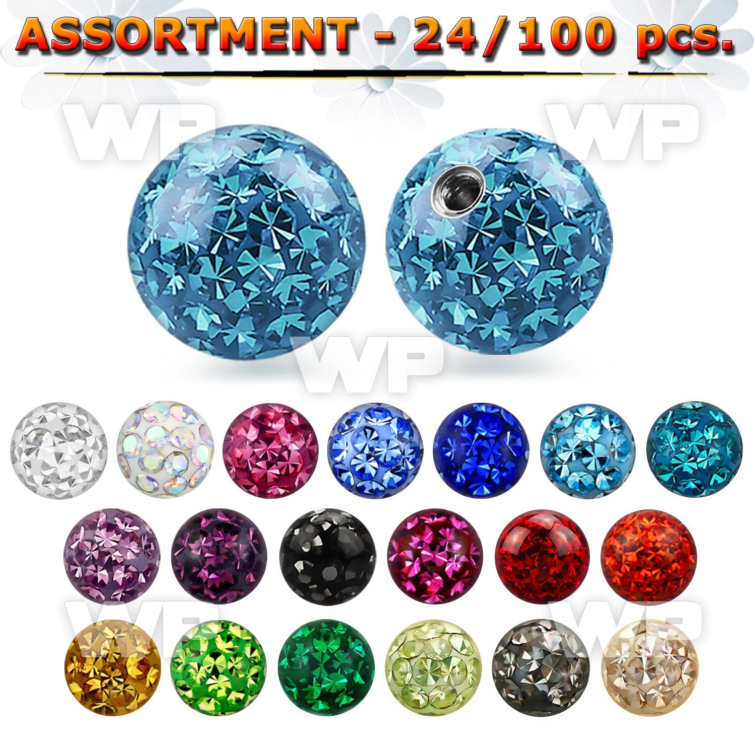 4b2zel 5mm multi crystal ball s1 6mm threading clear epoxy cov belly piercing