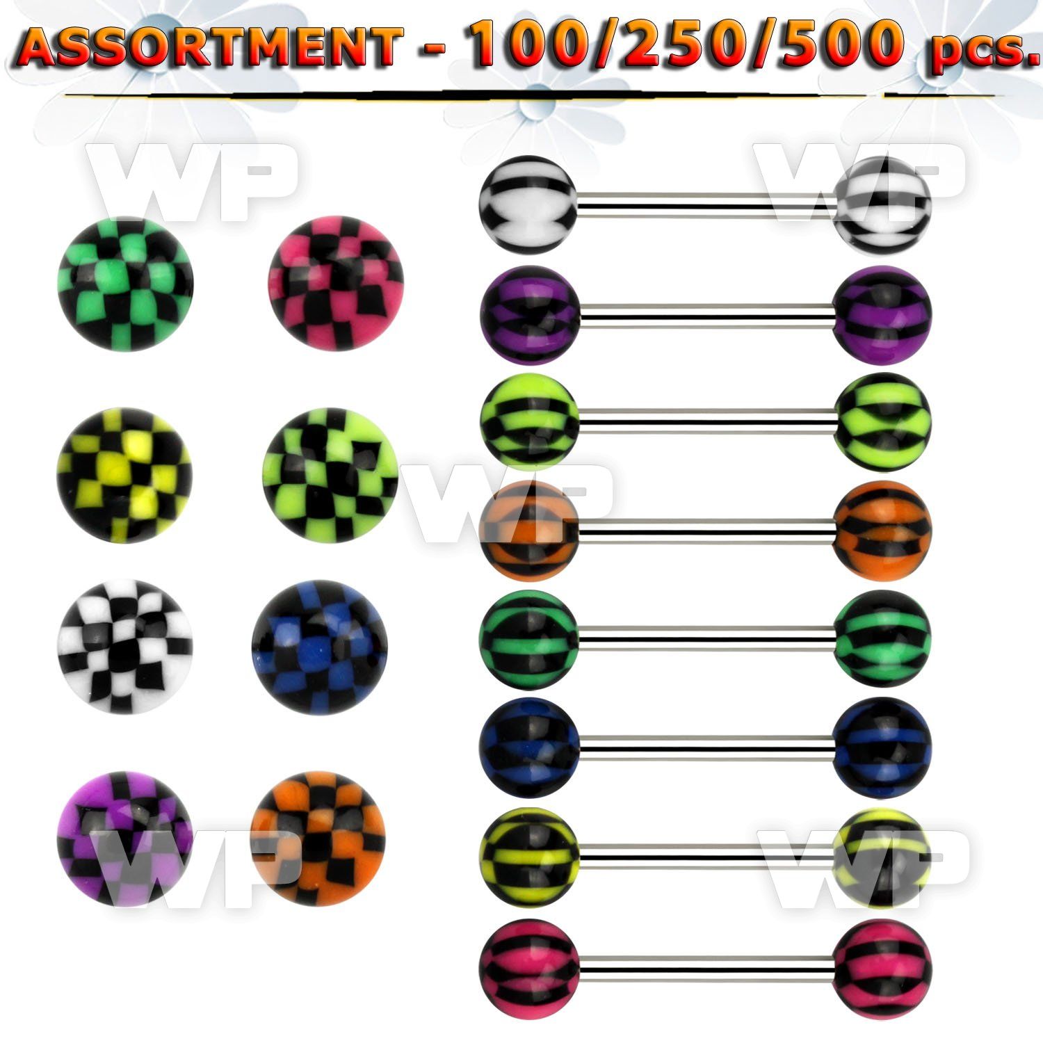 4b2zke surgical steel tongue bars 1 6mm 6mm acrylic checker bal tongue piercing