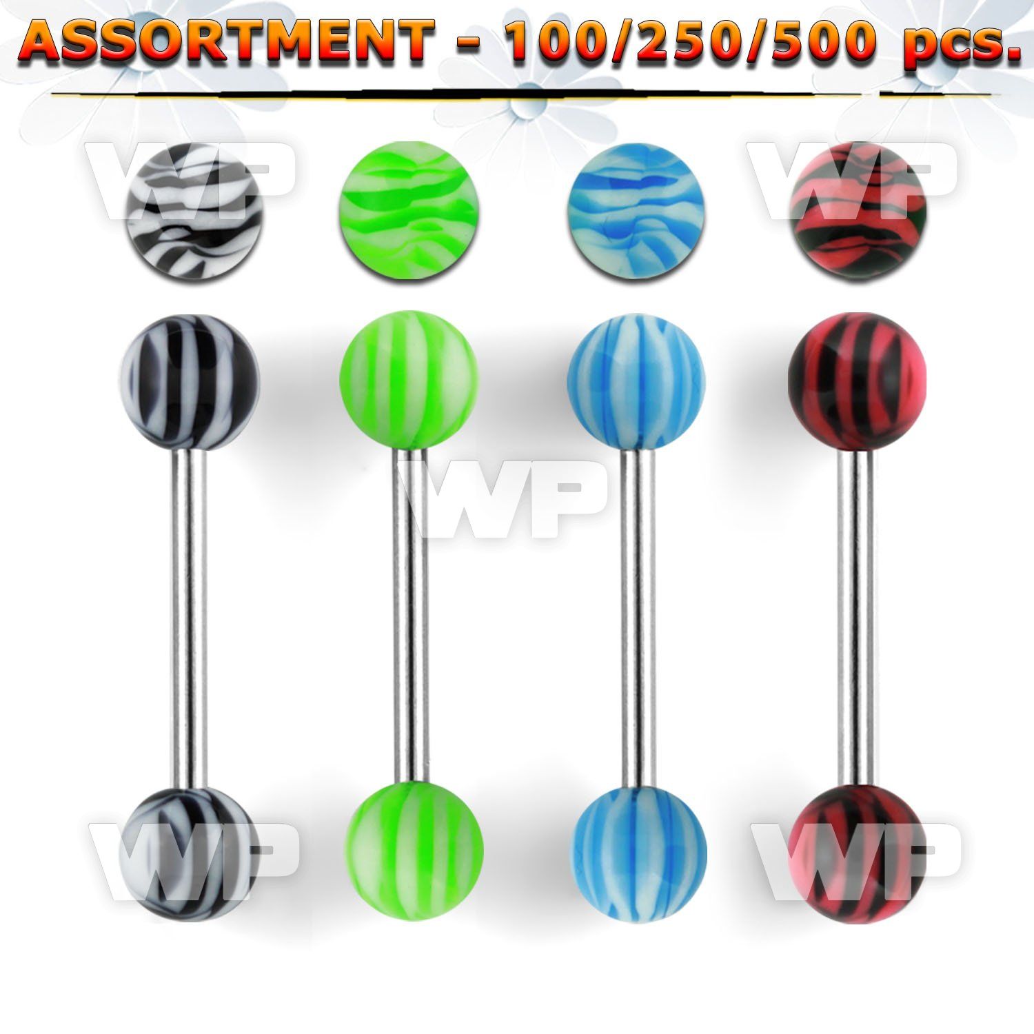 4b2zkl surgical steel tongue bars 1 6mm 6mm vertical zebra stri tongue piercing