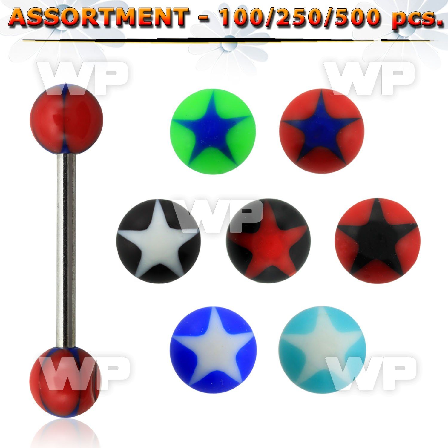 4b2zks surgical steel tongue bars 1 6mm 6mm acrylic ballsstar tongue piercing
