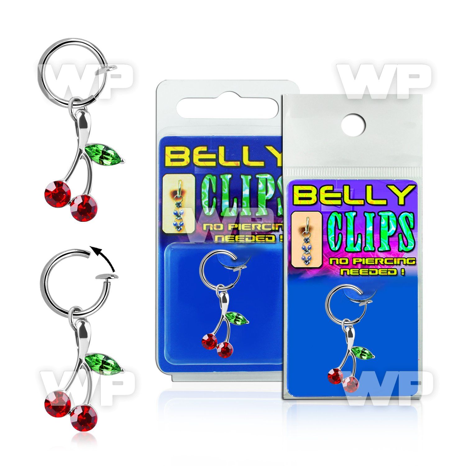 4b6mk fake belly clip rhodium plated cherry dangle belly piercing