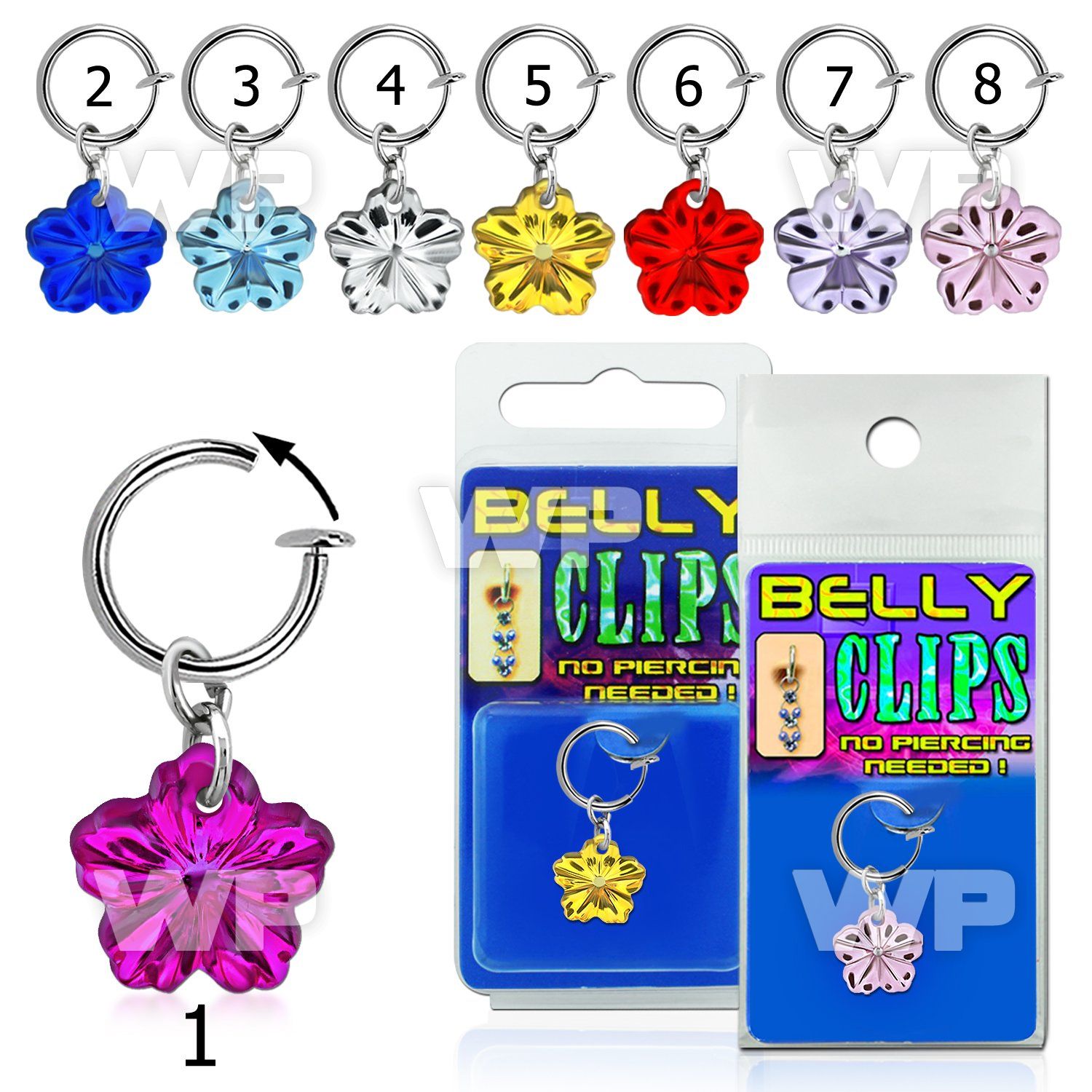4b6mrepe fake belly clip big dangling acrylic flower belly piercing