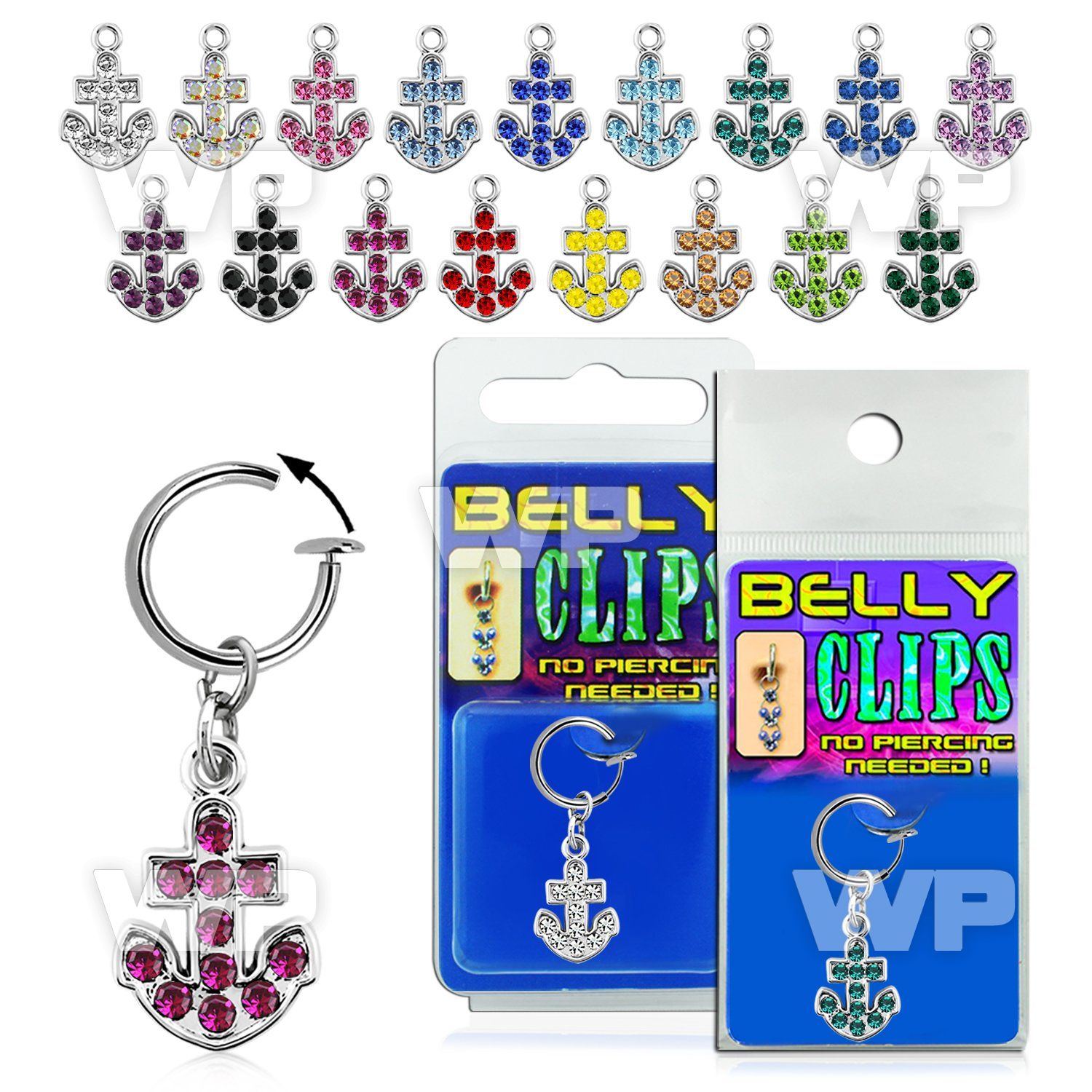4b6mrse fake belly clip dangling crystal anchor belly piercing