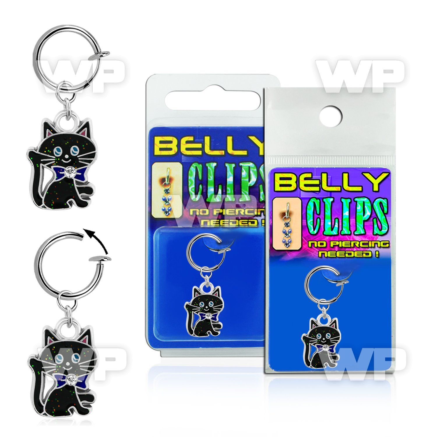 4b6mspz fake belly clip dangling black cat designcrystal on its belly piercing