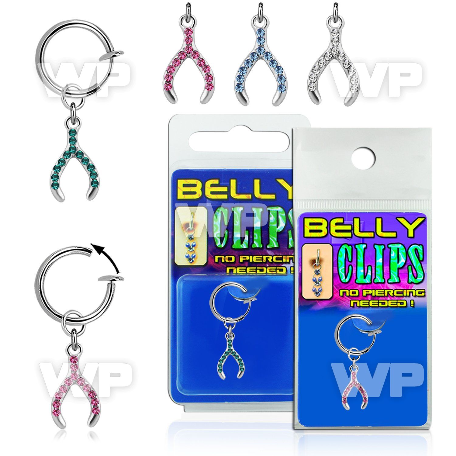 4b6myy9 fake belly clip dangling crystal studded wish bone design belly piercing