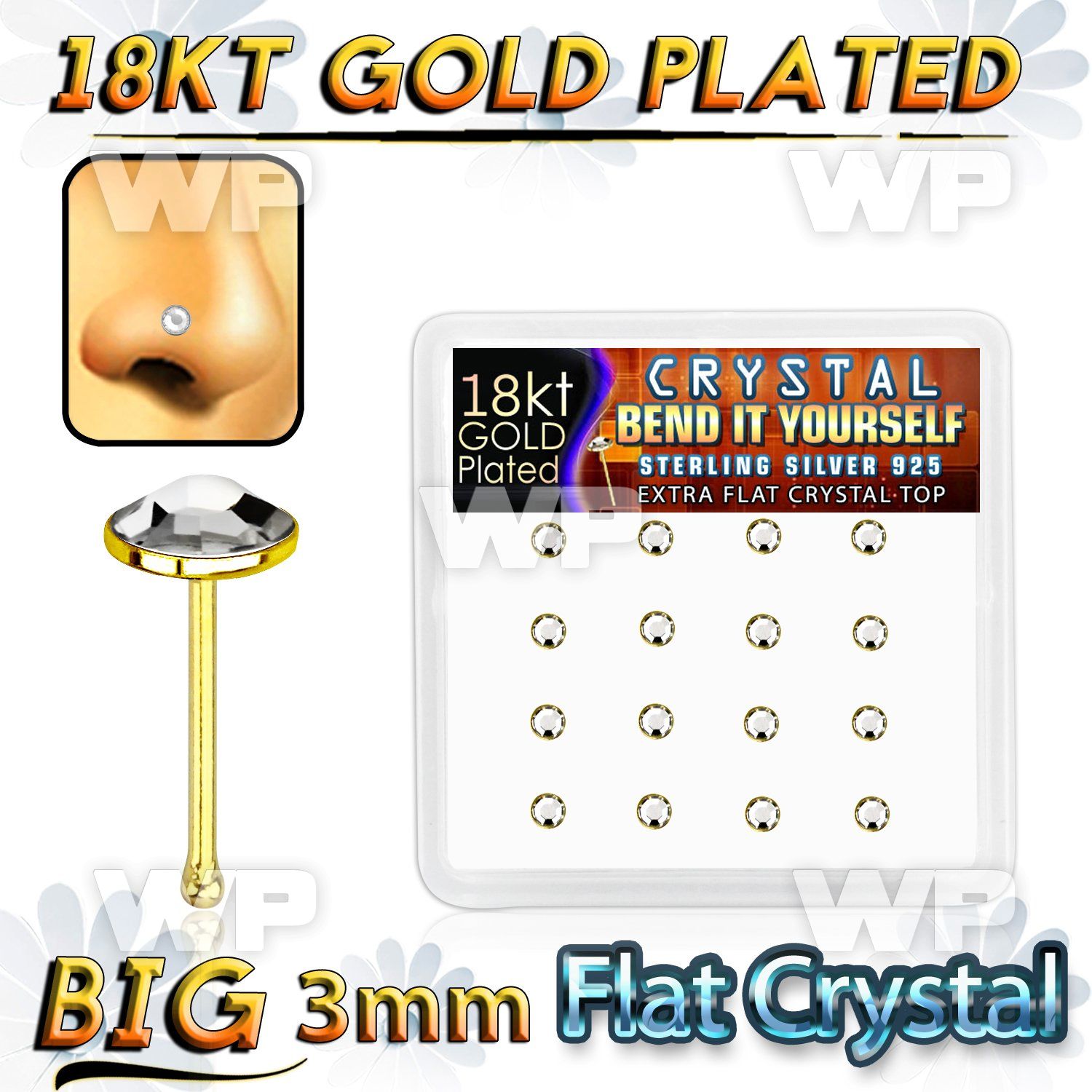 4d4aiey6 box w of silver 925 nose bone 18k gold plated extra nose piercing