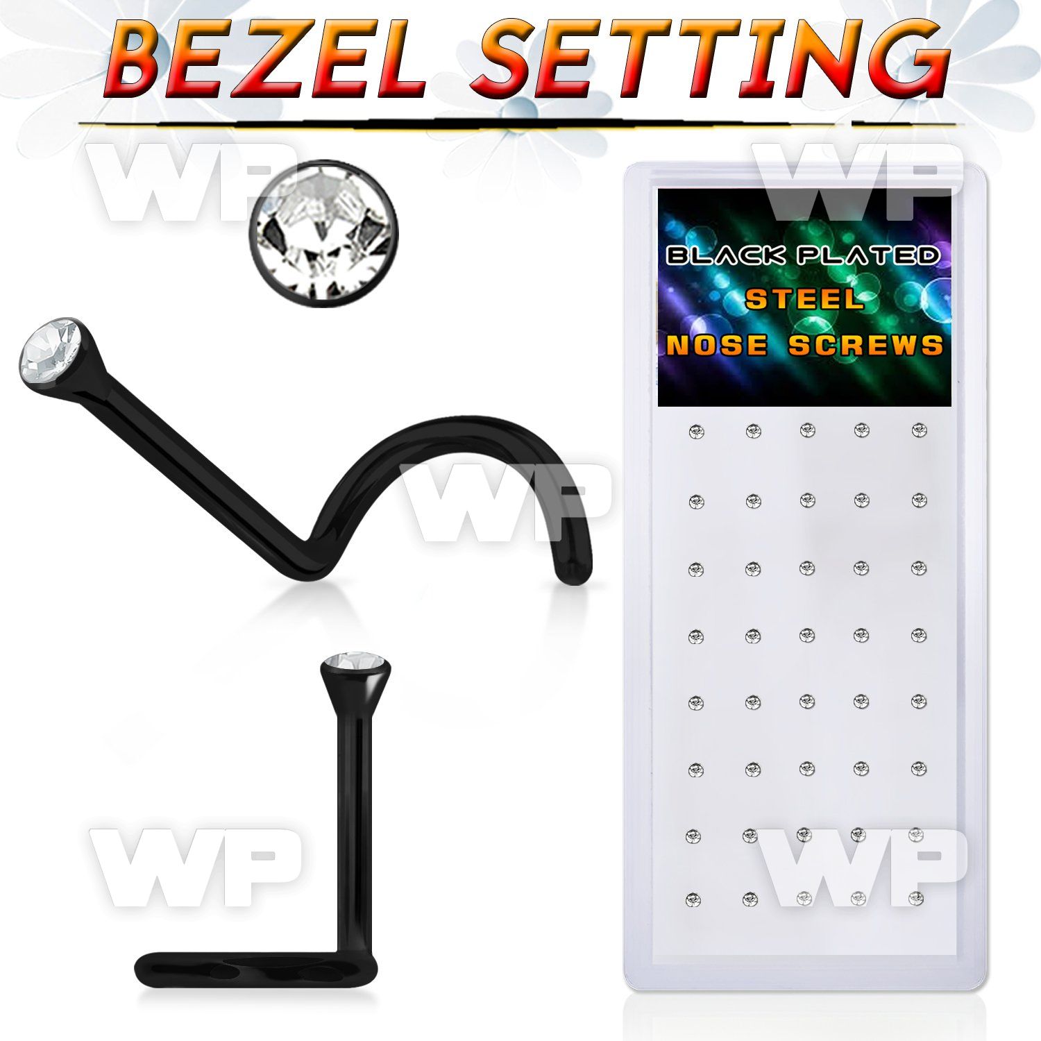 4f3ep0 box w black ion plated surgical steel nose screw spirals nose piercing