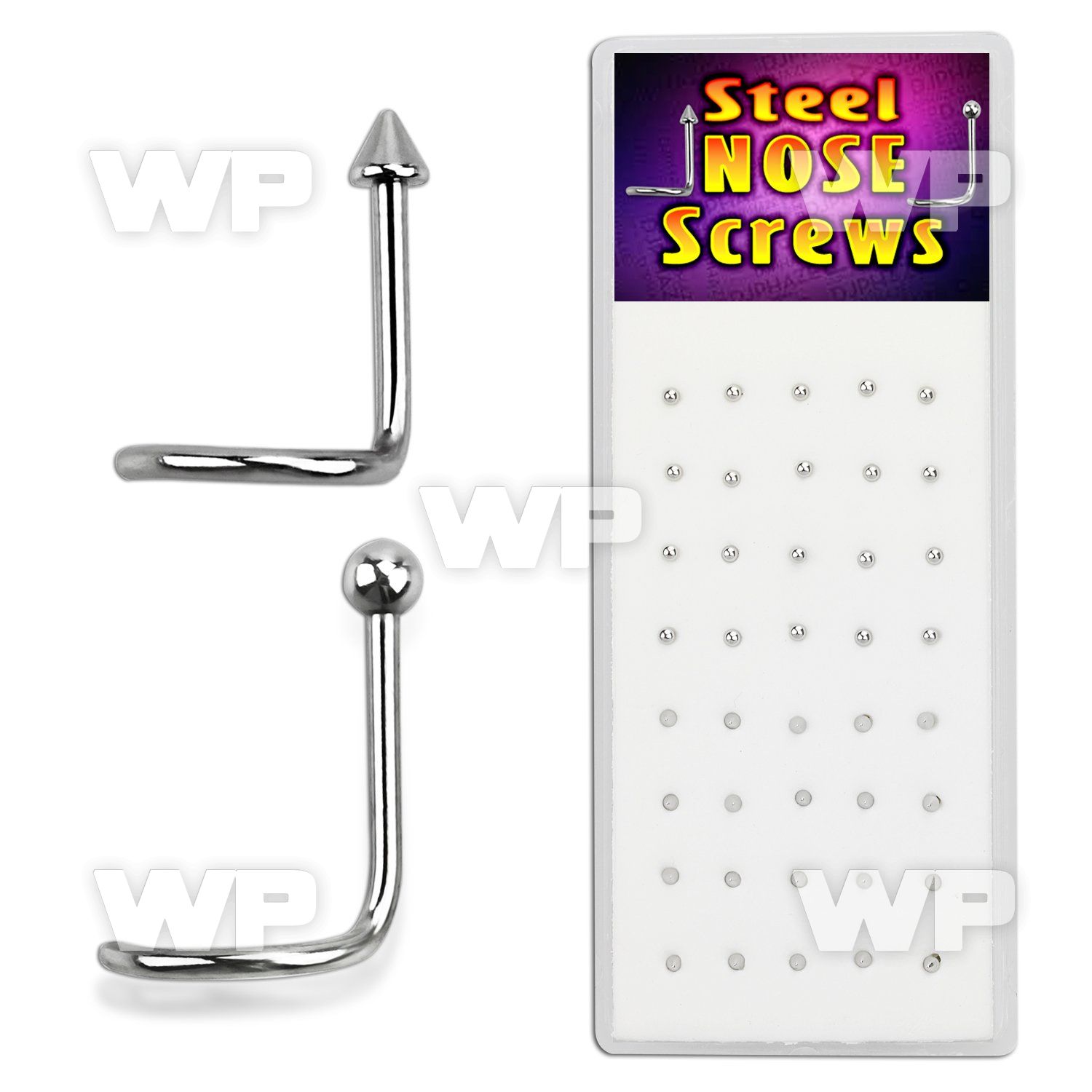 4f3epe box w 316l steel nose screw spirals 0 8mm 2mm ball con nose piercing