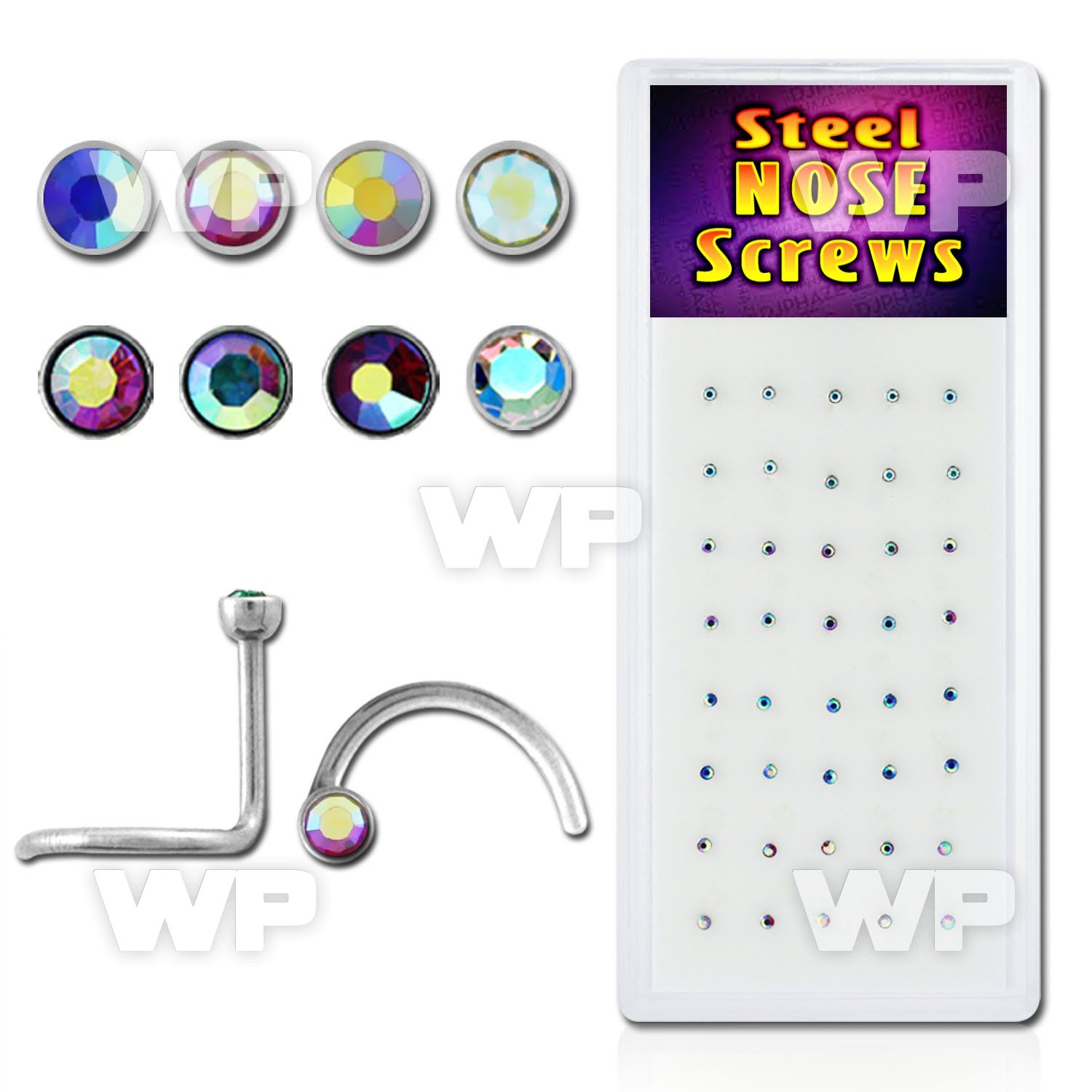 4f3epl box w surgical steel nose screw spirals 1mm round flat nose piercing