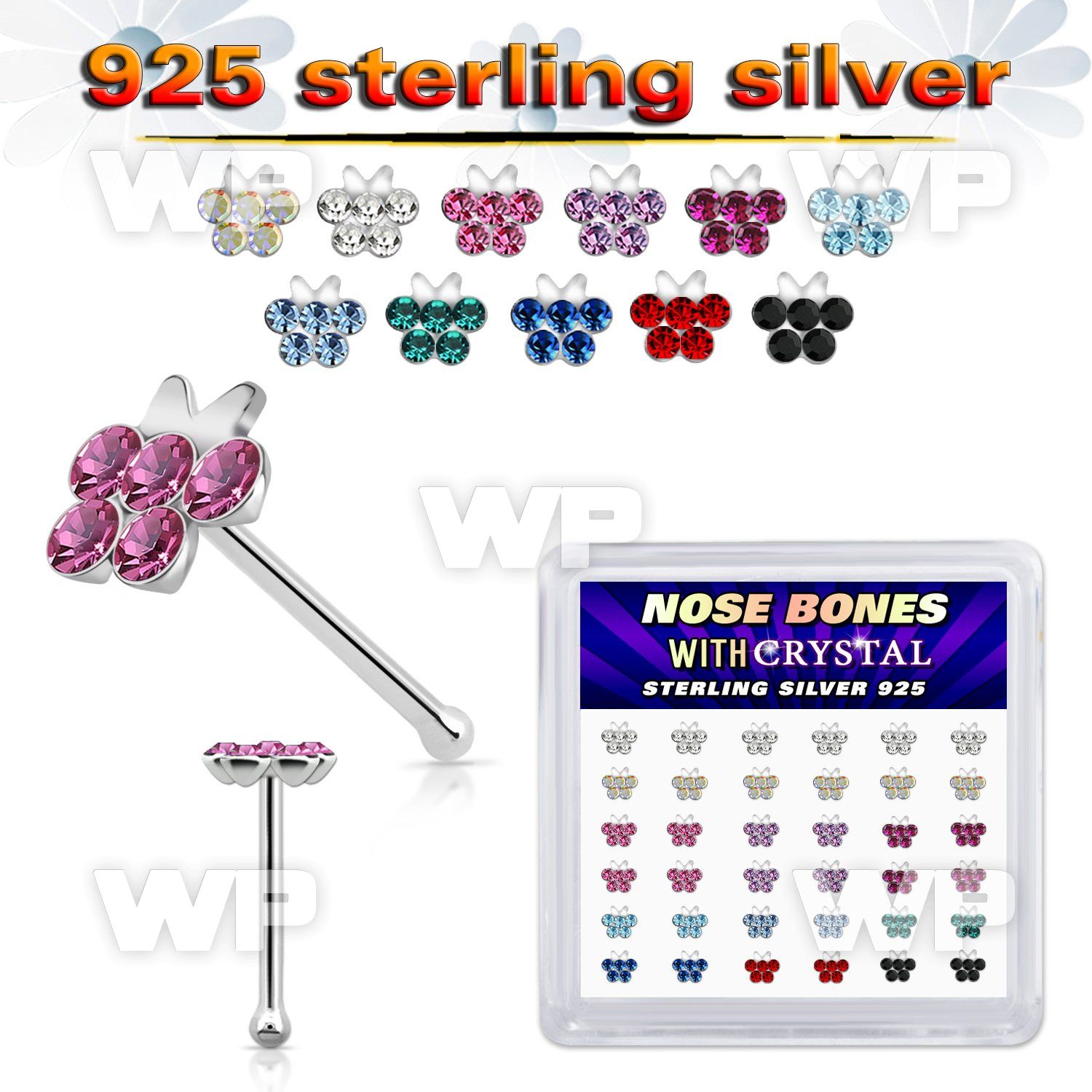 4f4hdjzy silver nose pins 22g butterfly colors crystals 36