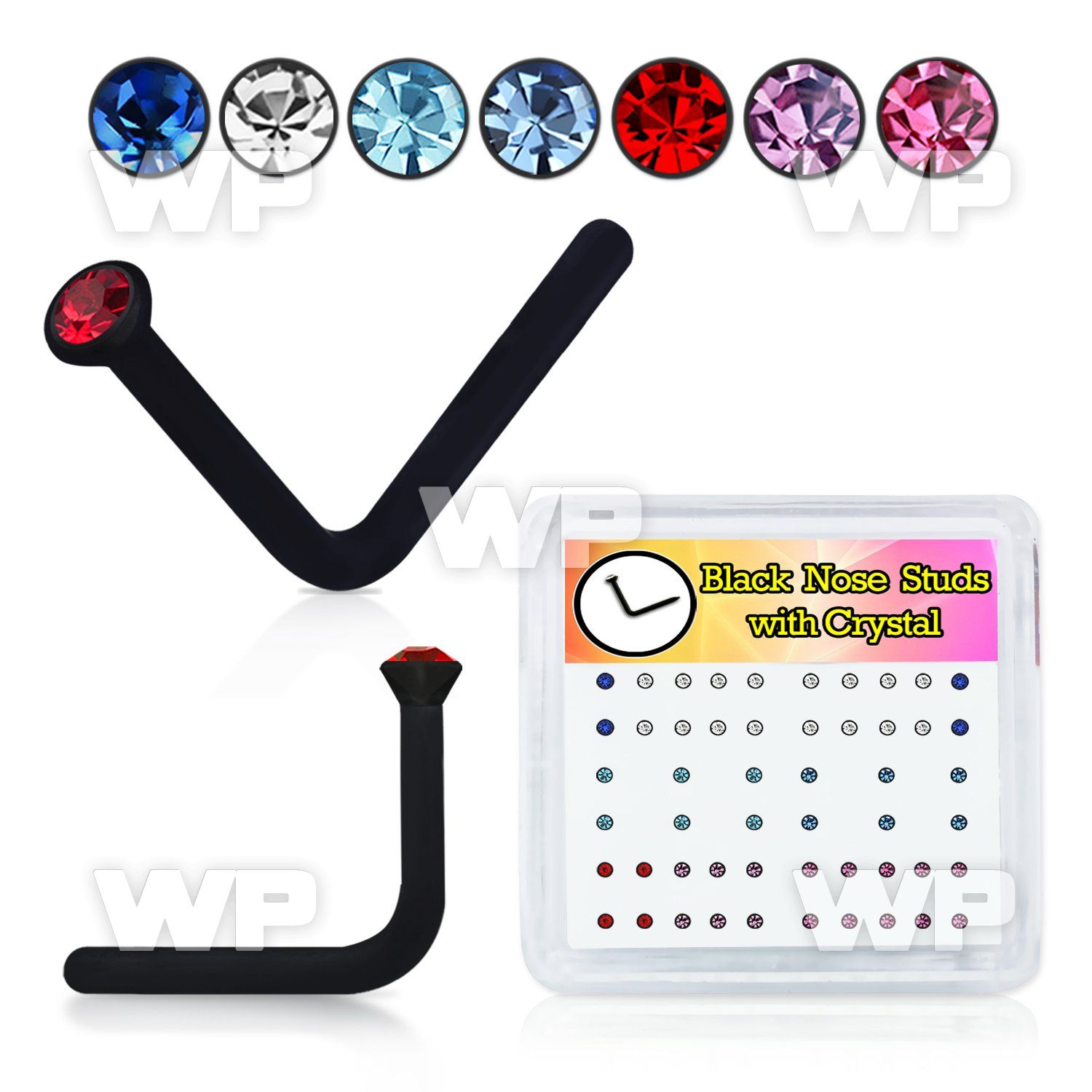 4f70 box w black acrylic l shaped nose studs 0 8mm 1 5mm roun nose piercing