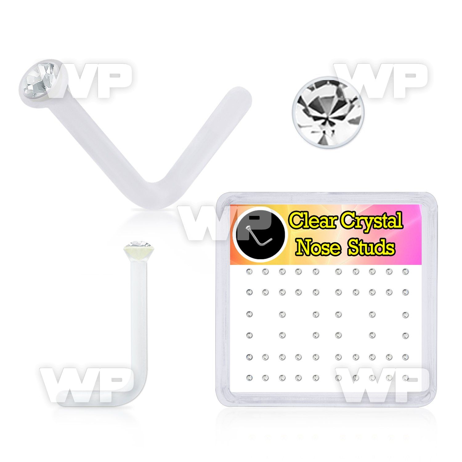 4f793b box w 52 acrylic nose studs w 1.5mm clear crystals