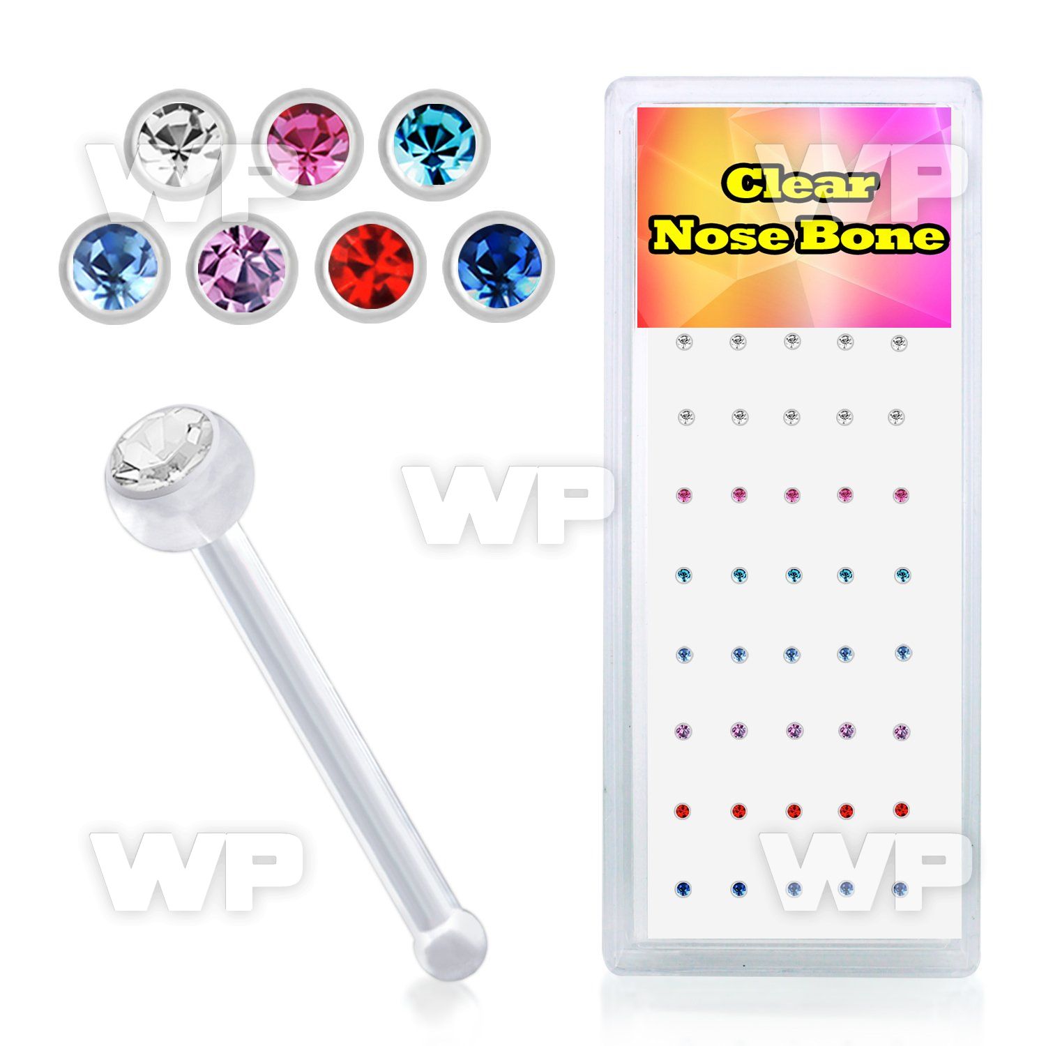 4f7e9b box w clear acrylic nose bone 0 8mm 2mm round crystal nose piercing