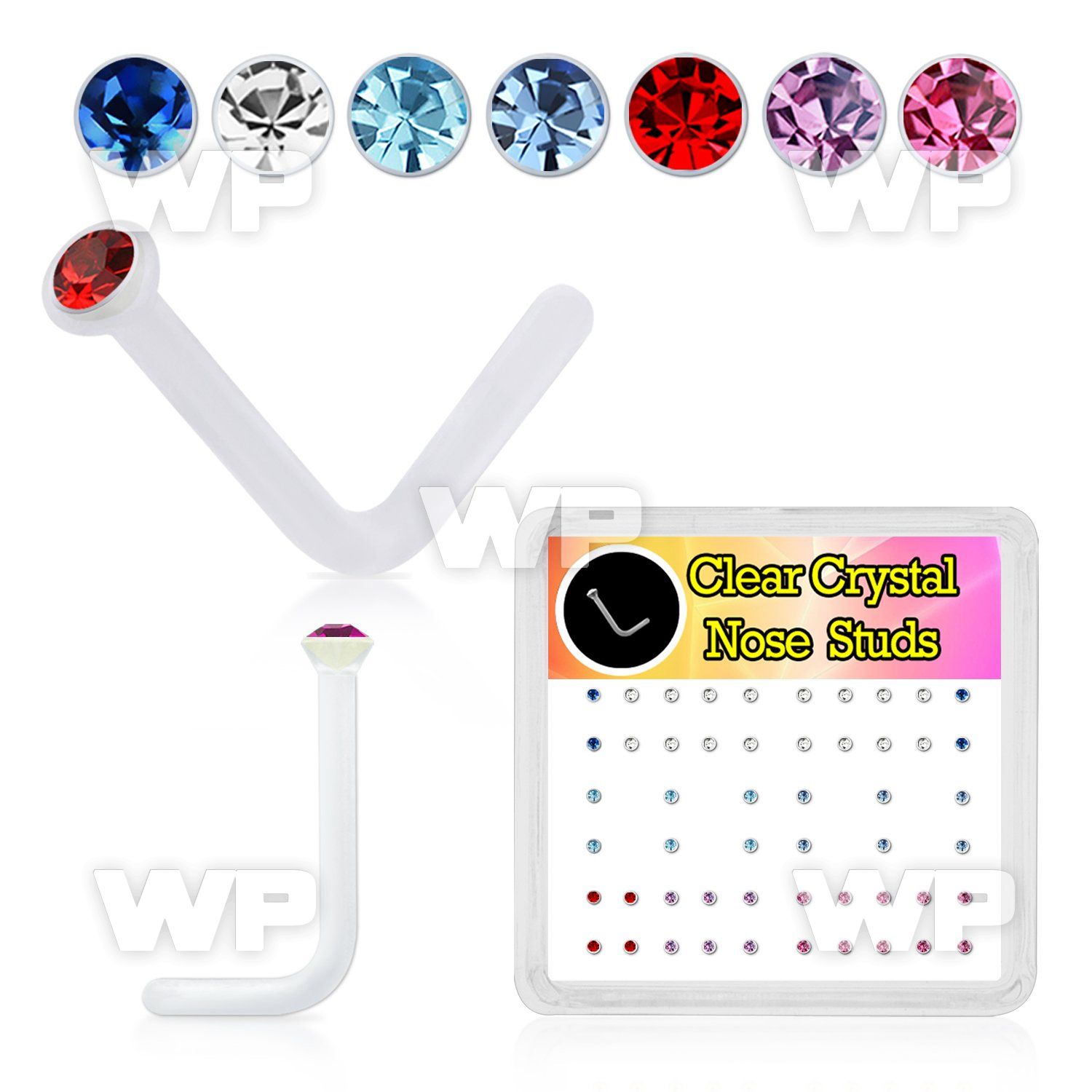 4f7ep3b box w 52 acrylic nose studs w 1.5mm color crystals