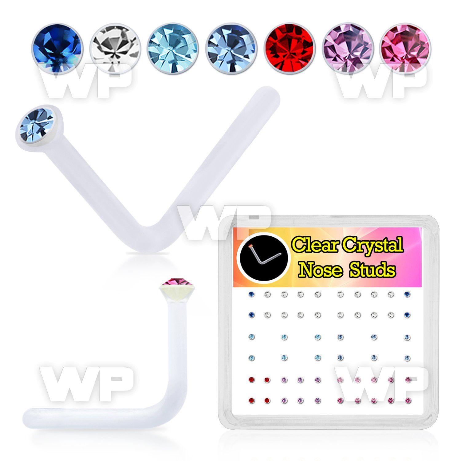 4f7ep box w clear acrylic l shaped nose studs 0 8mm 1 5mm roun nose piercing