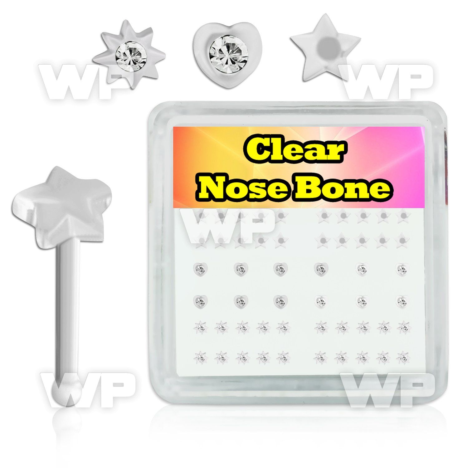 4f7es box w clear acrylic nose bone 0 8mm 3mm mixed shaped top nose piercing