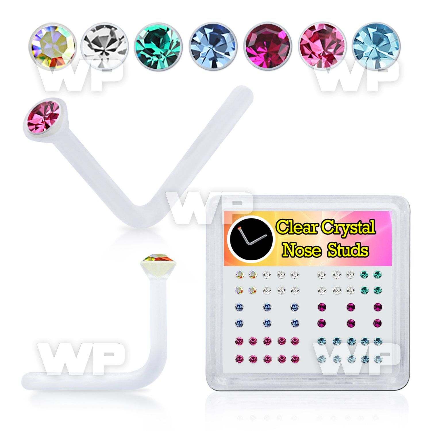 4f7kt box of clear acrylic l shaped nose stud 0 8mm 1 5mm roun nose piercing