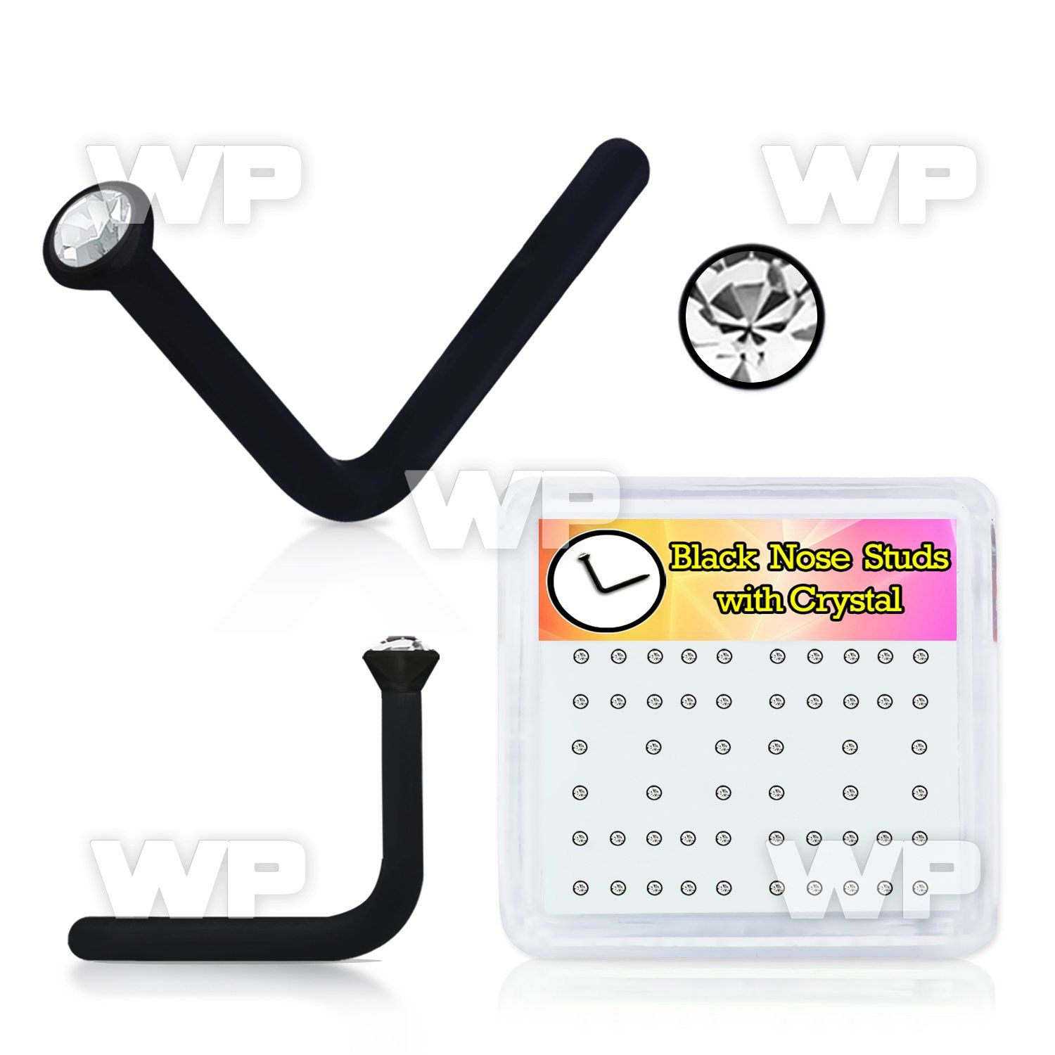 4f7z box of black acrylic l shaped nose studs 0 8mm 1 5mm rou nose piercing