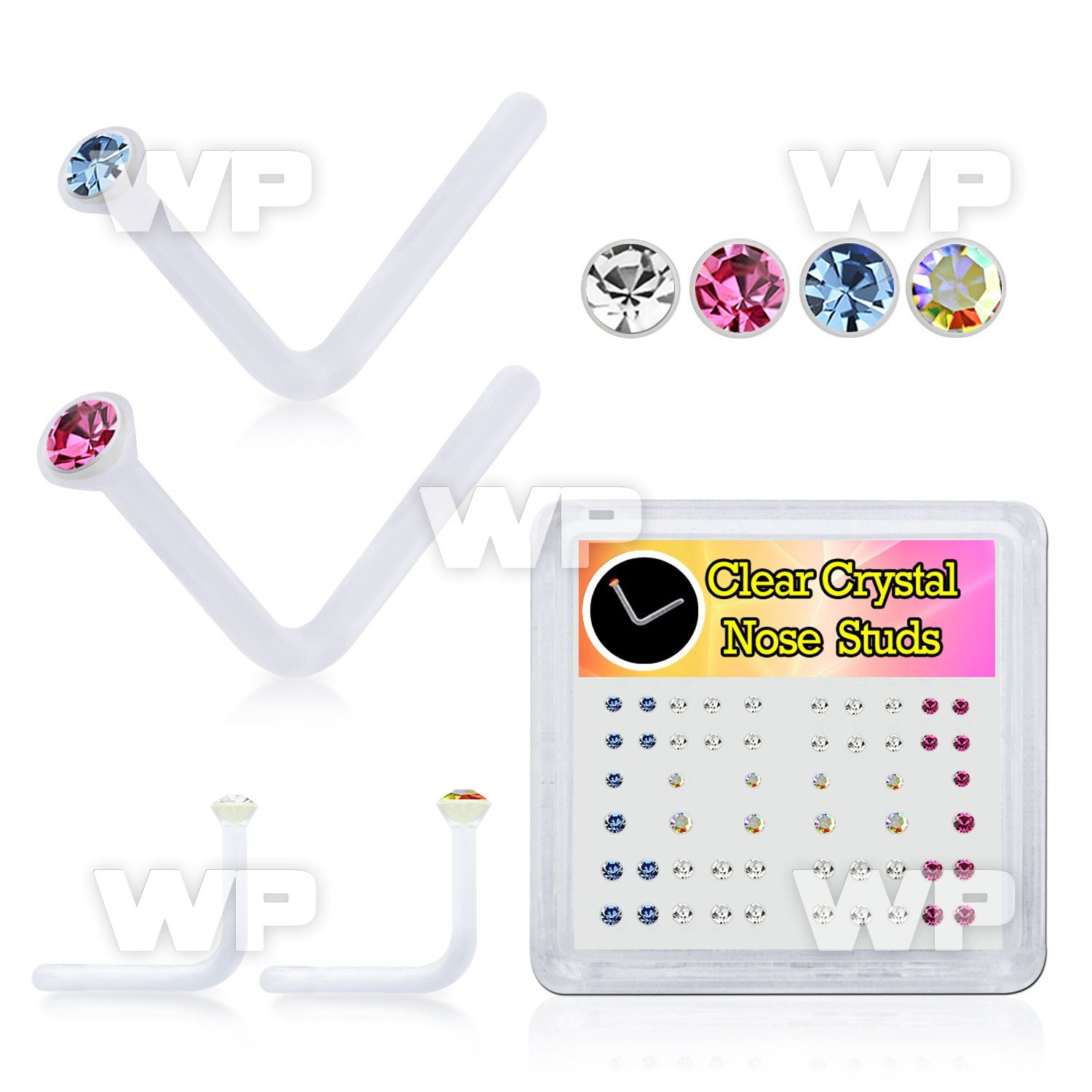 4f7zp box of clear acrylic l shaped nose stud 0 8mm 1mm 1 5m nose piercing