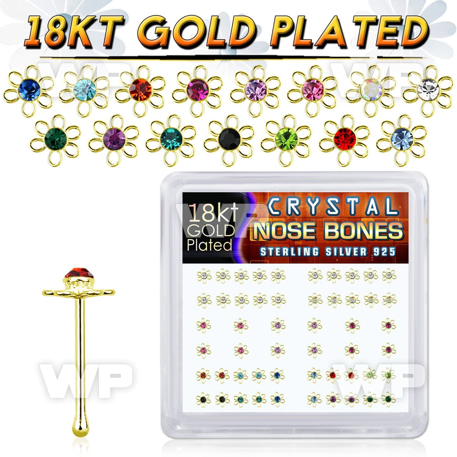 4fdbkji 18k gold plated silver nose bones color flower