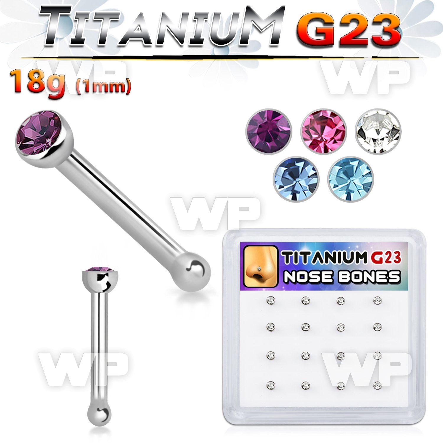 4fhu4k box w g23 titanium nose bone 1mm press fit crystal top nose piercing