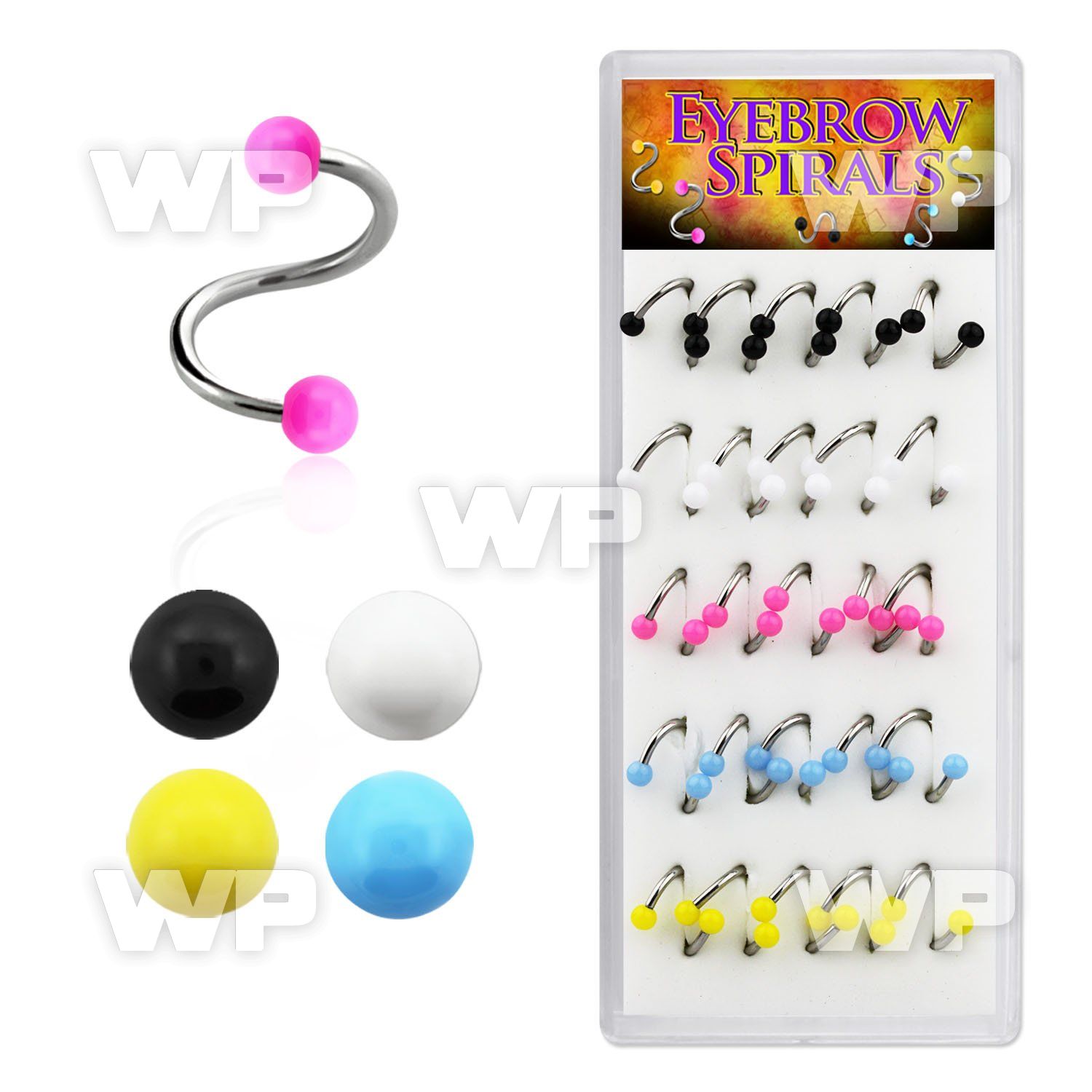 4fj4ck display box w of surgical steel eyebrow spirals 1 2mm eyebrow piercing