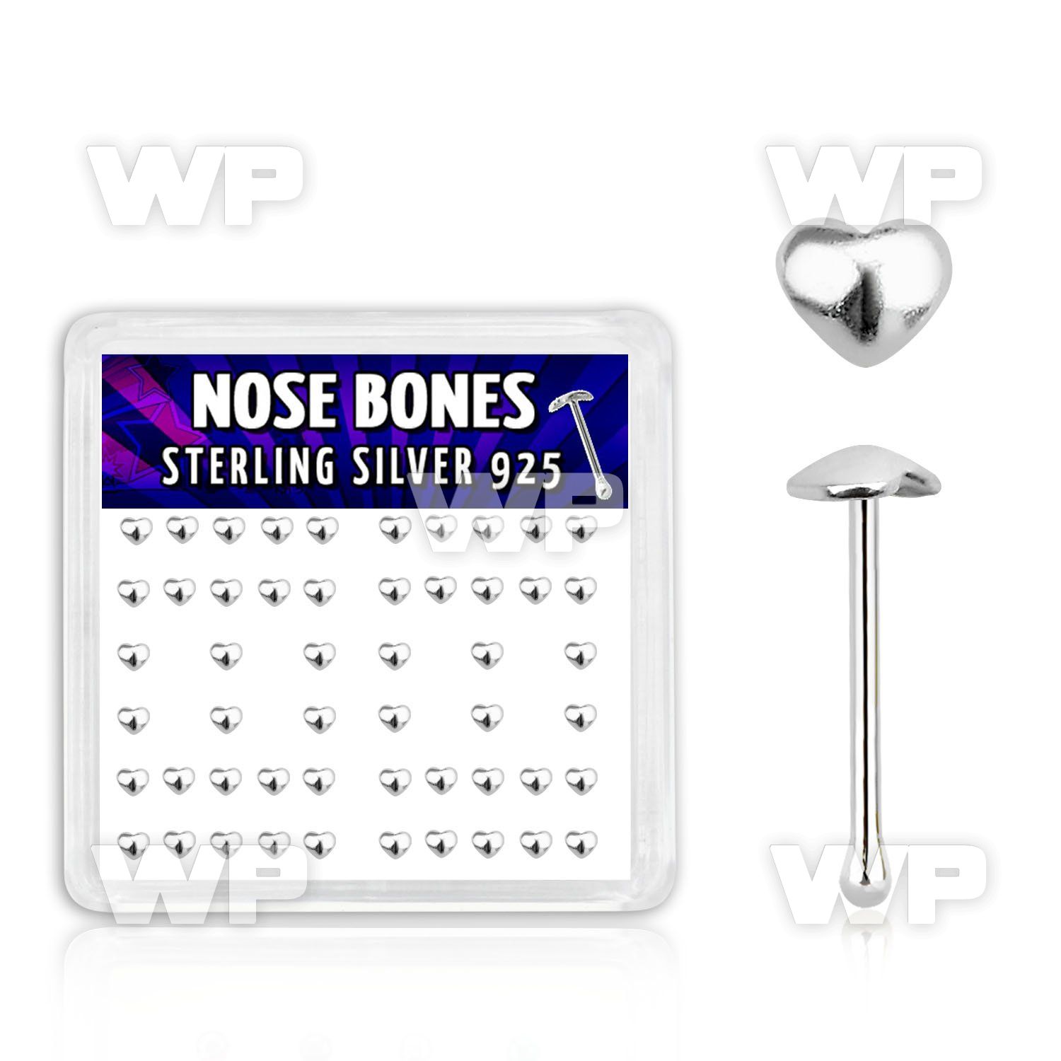 4fqxa box of silver nose bone plain silver heart shaped tops nose piercing