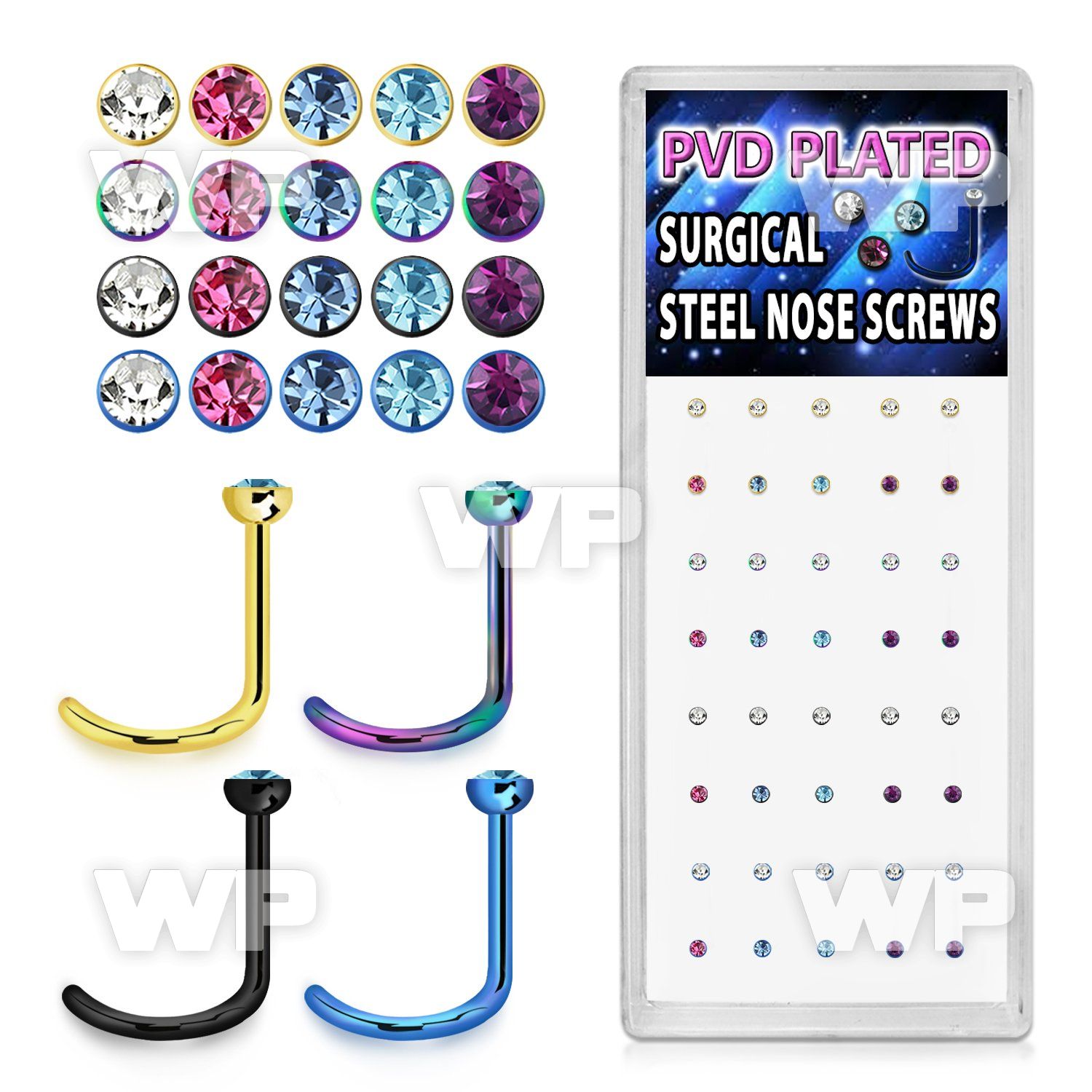 4fu3ep box w ion plated surgical steel nose screw spirals 0 8mm nose piercing
