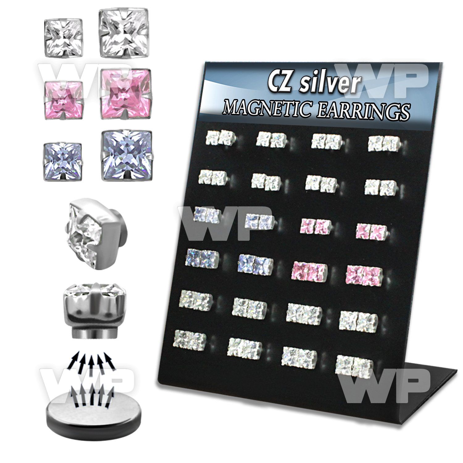 4gvjij display w magnetic ear studs 5mm 4mm clear silver 925 belly piercing