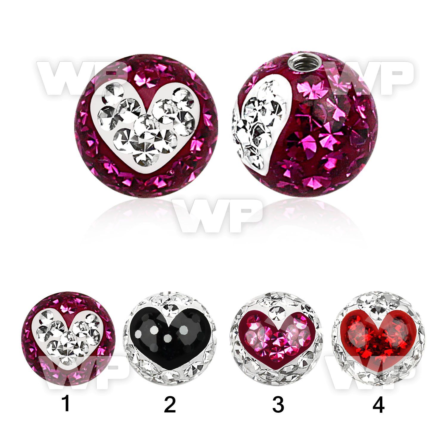 4jdat 8mm ball ferido glued multi crystals cute heart design belly piercing