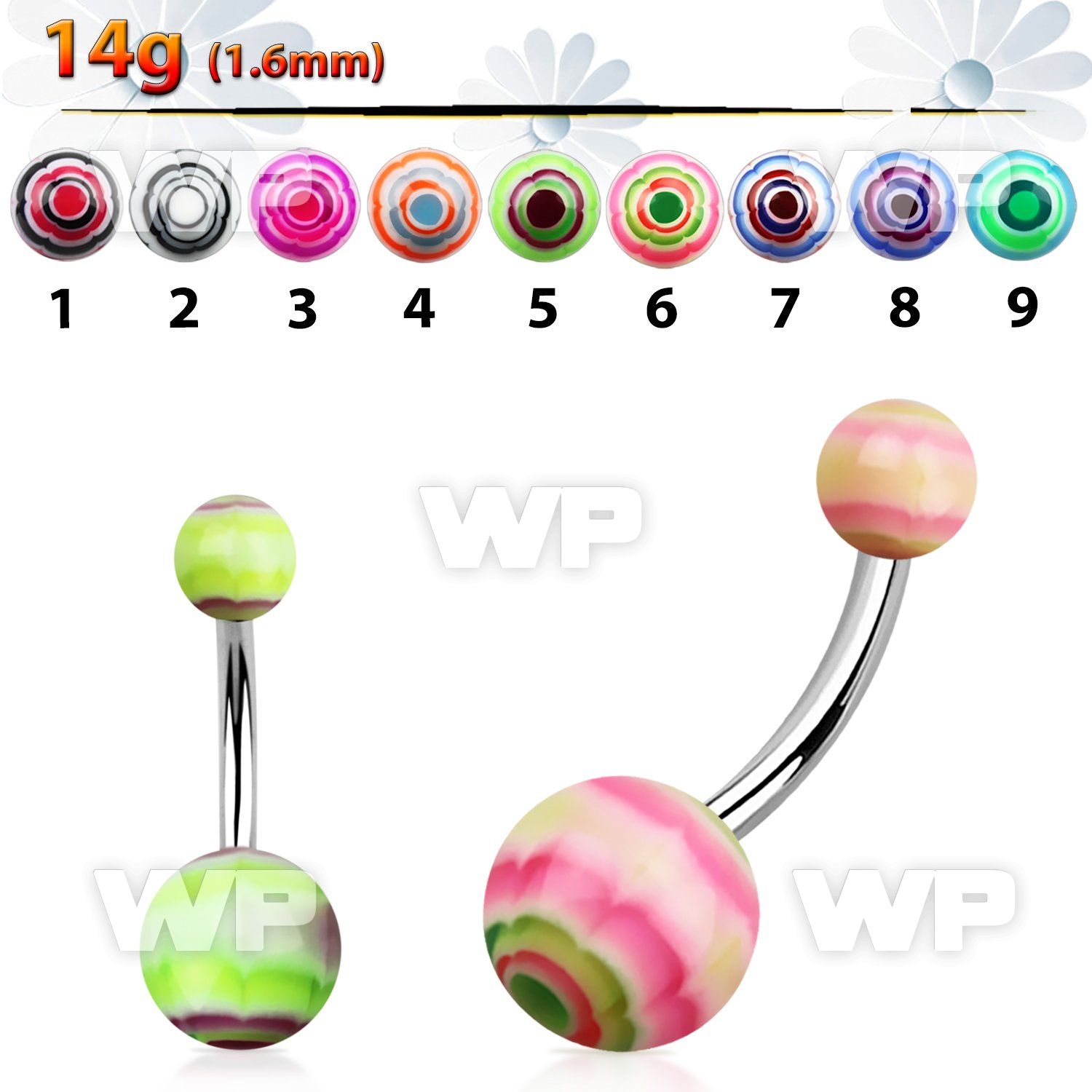 4u1f4 steel belly ring acrylic multi color marble balls length belly piercing