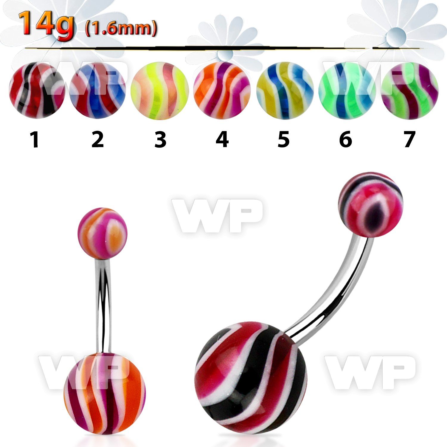 4u1f6 steel belly ring acrylic multi color wave pattern balls belly piercing