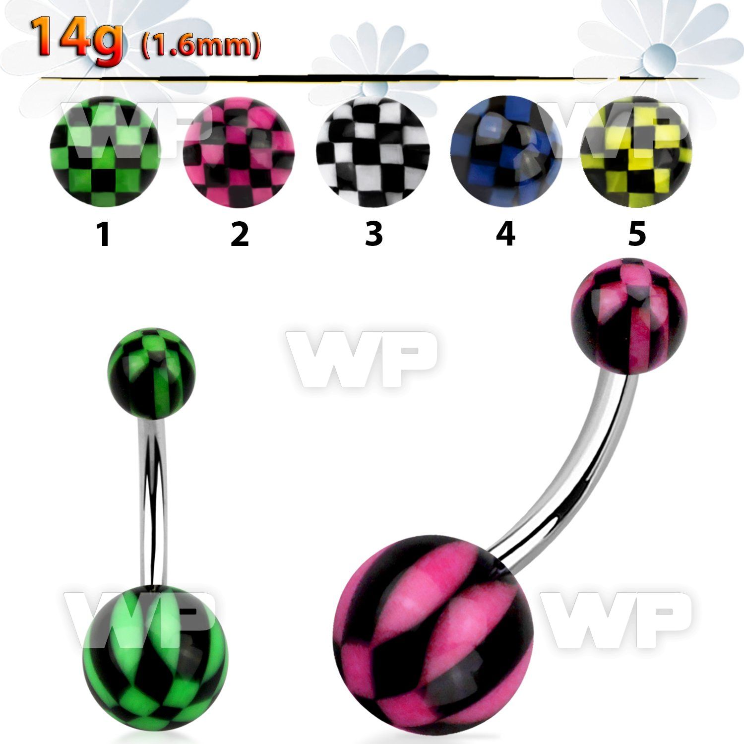 4u1f7 steel belly ring acrylic ballsincolored checker design belly piercing